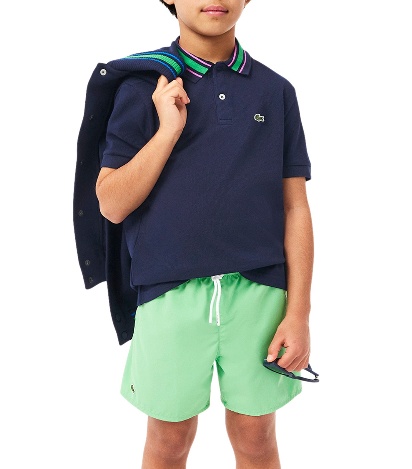 Stripe Collar Petit Piqué Polo Shirt Navy Blue/Malva/Calathea