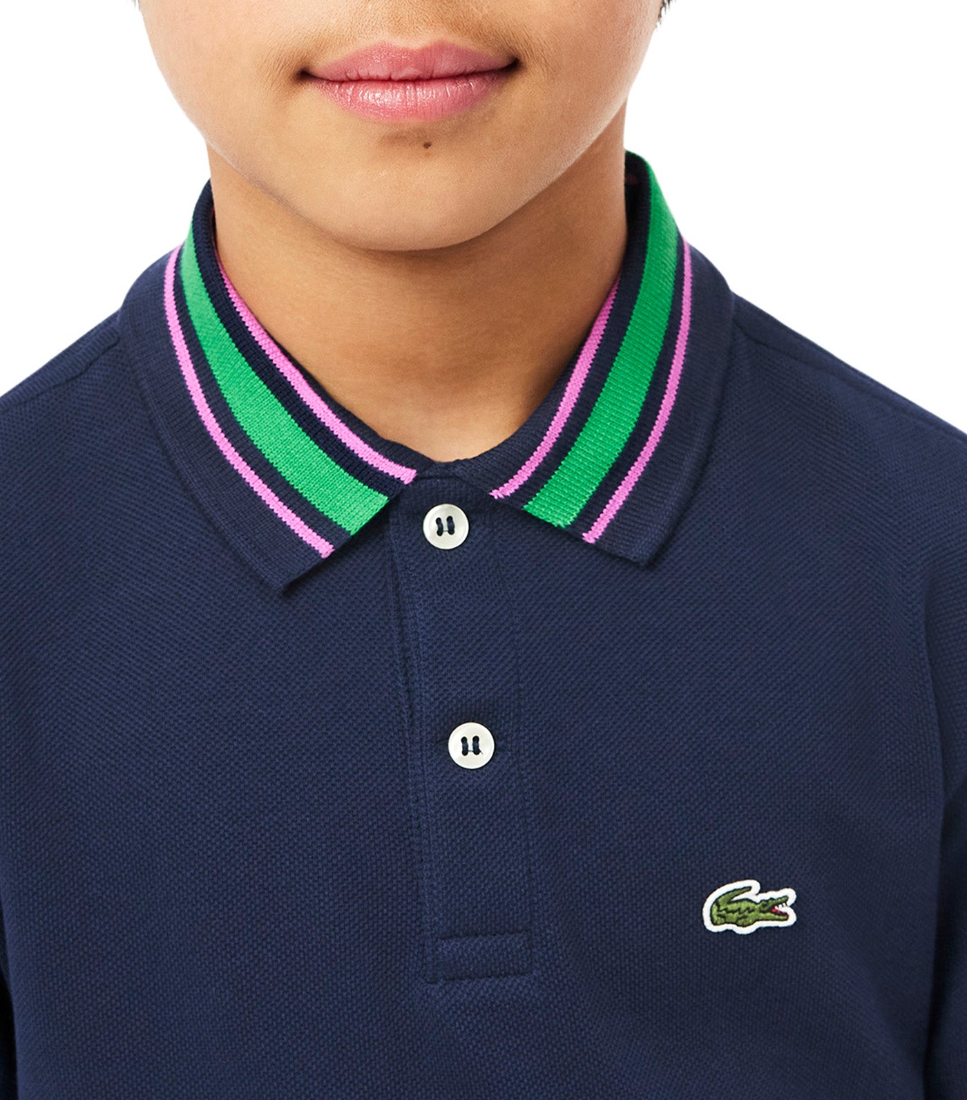Stripe Collar Petit Piqué Polo Shirt Navy Blue/Malva/Calathea