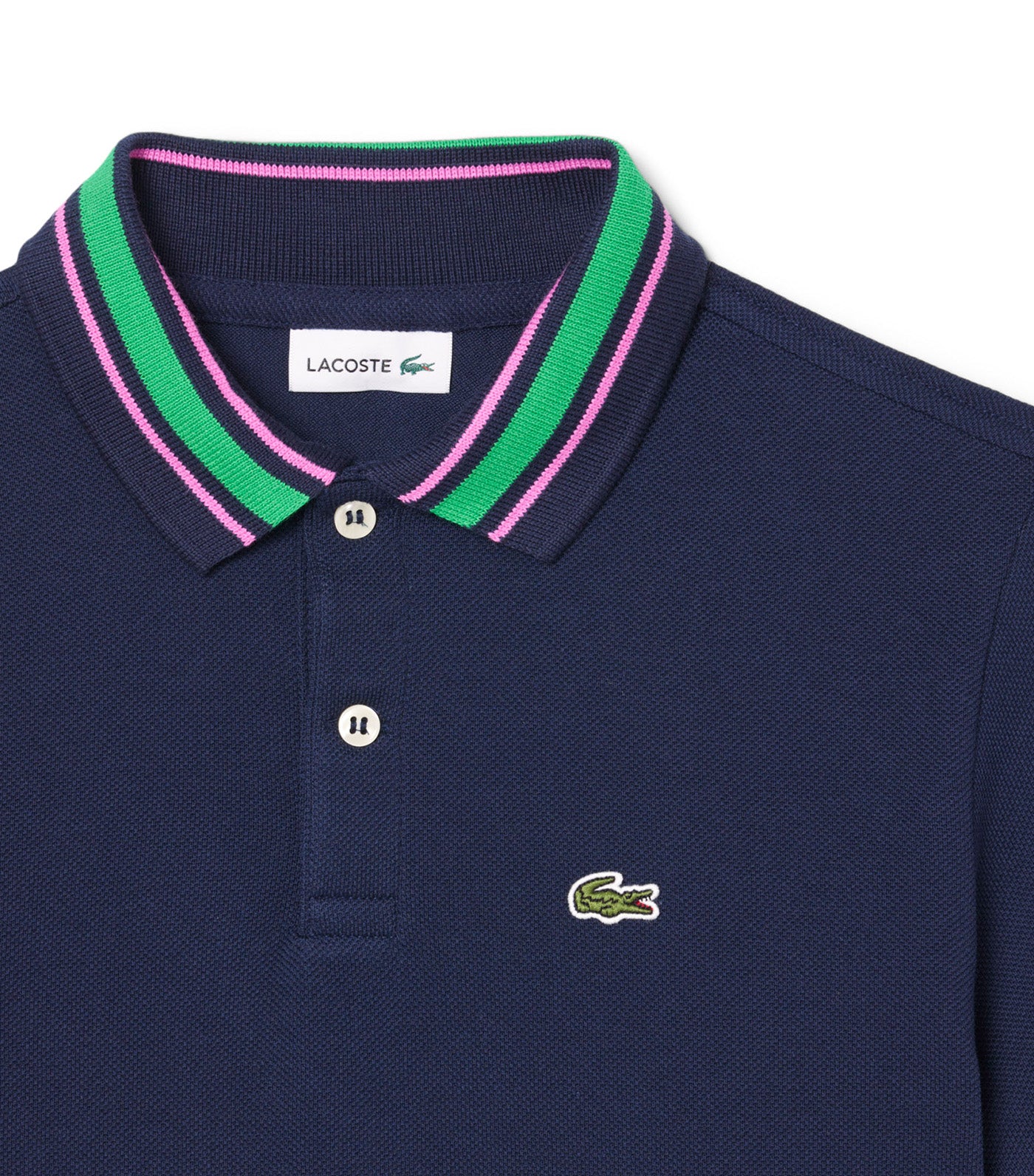 Stripe Collar Petit Piqué Polo Shirt Navy Blue/Malva/Calathea