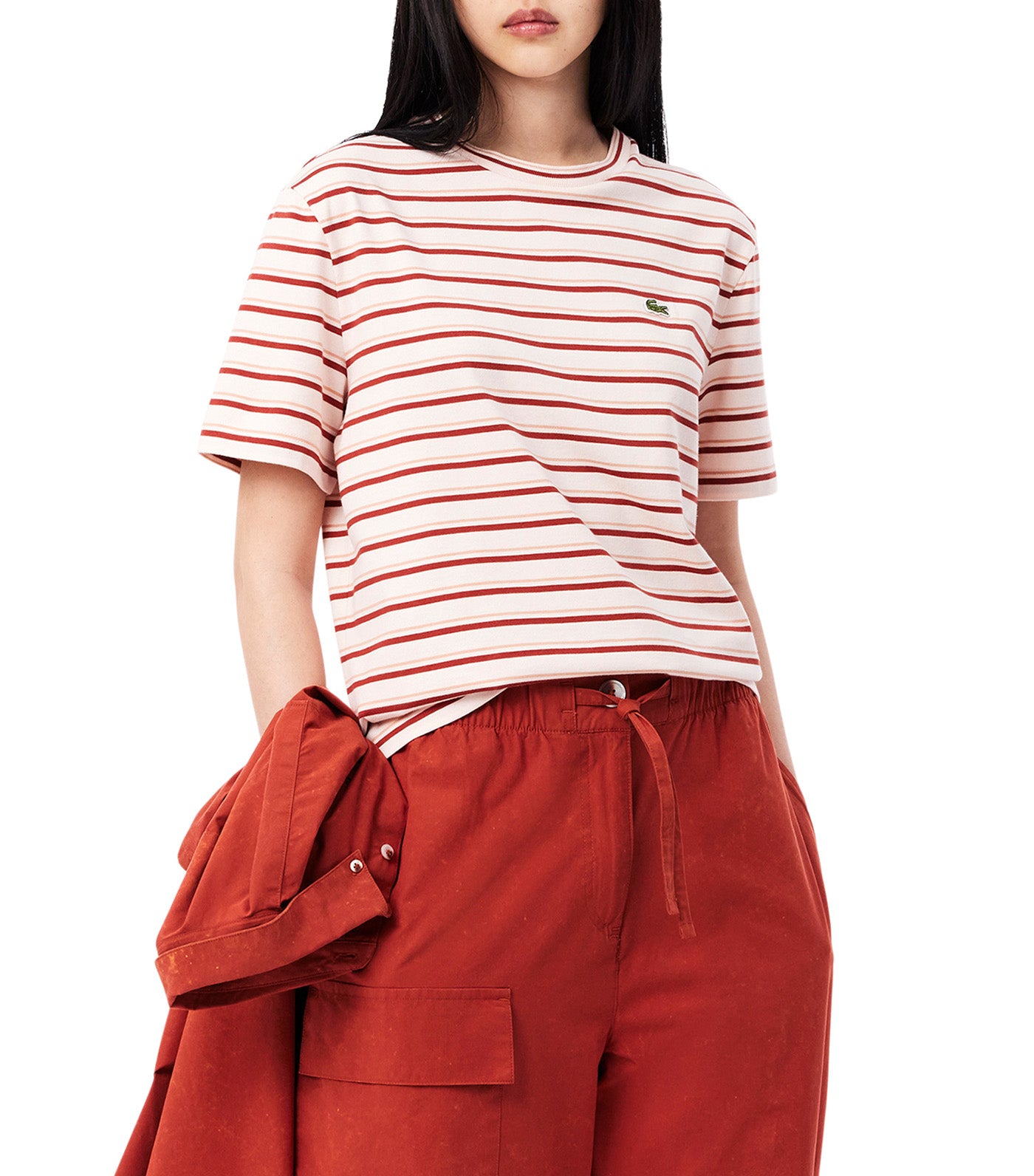 Striped Cotton T-Shirt Angora/Latte/Iberis