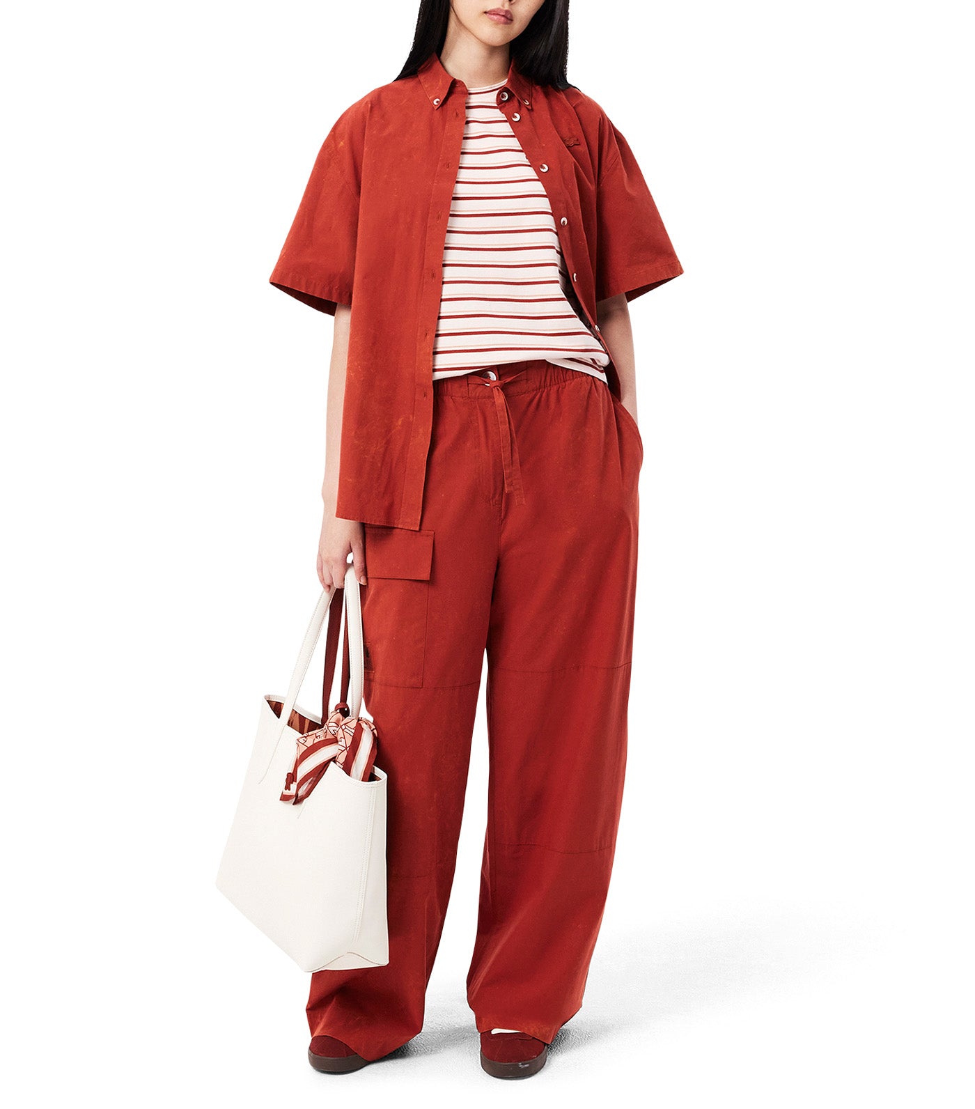 Striped Cotton T-Shirt Angora/Latte/Iberis