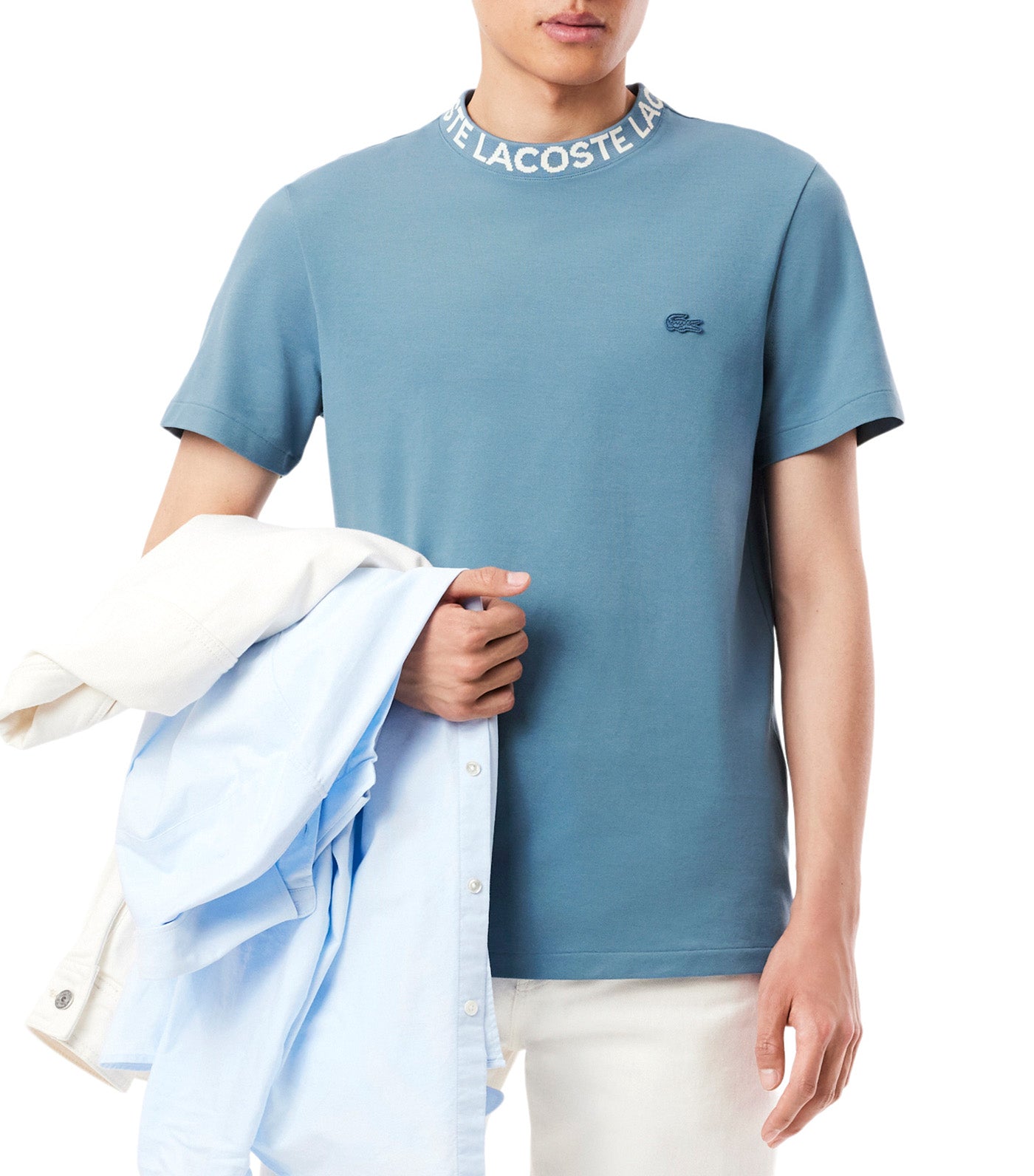 Regular Fit Jacquard Neck Stretch T-Shirt