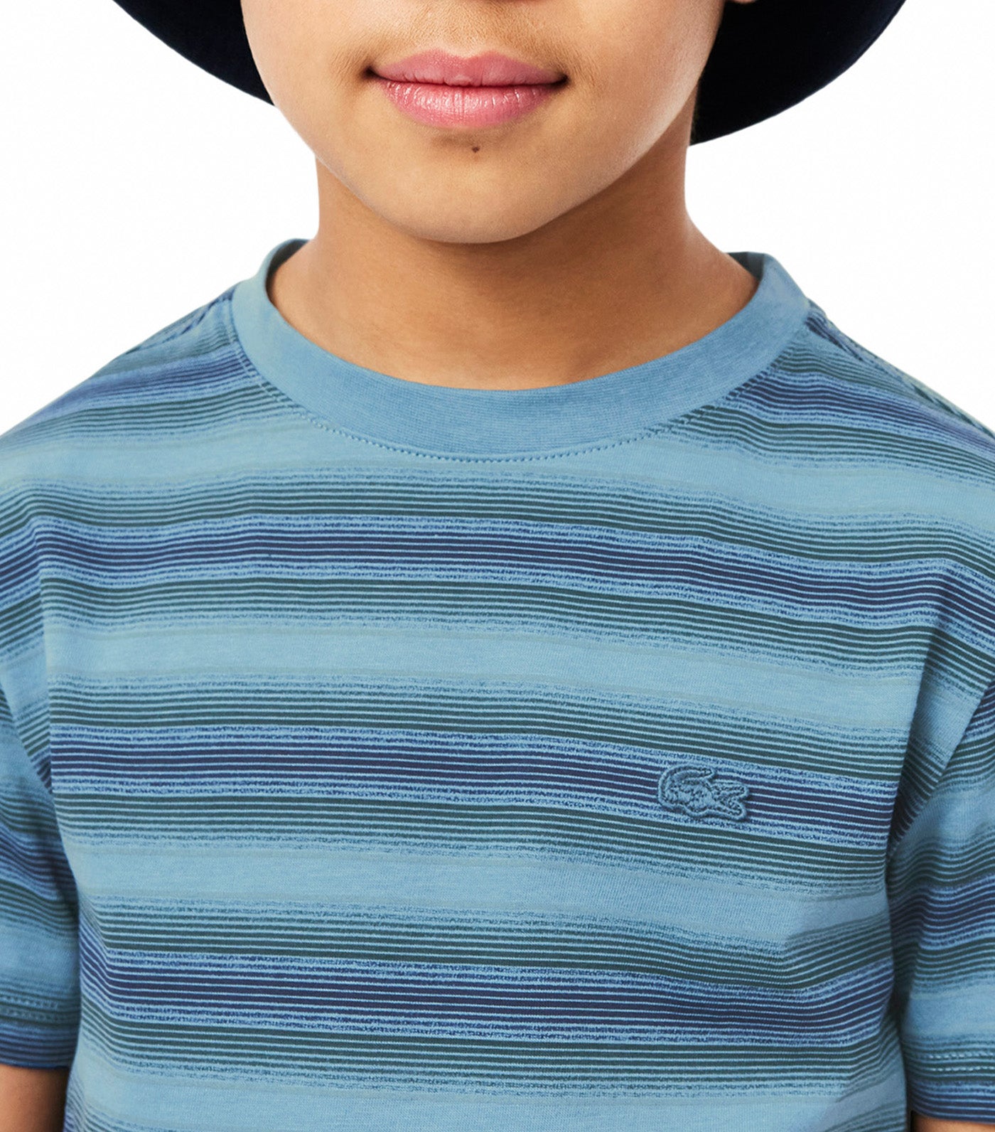 Striped Print Cotton T-Shirt Limestone/Falcon-Navy Blue