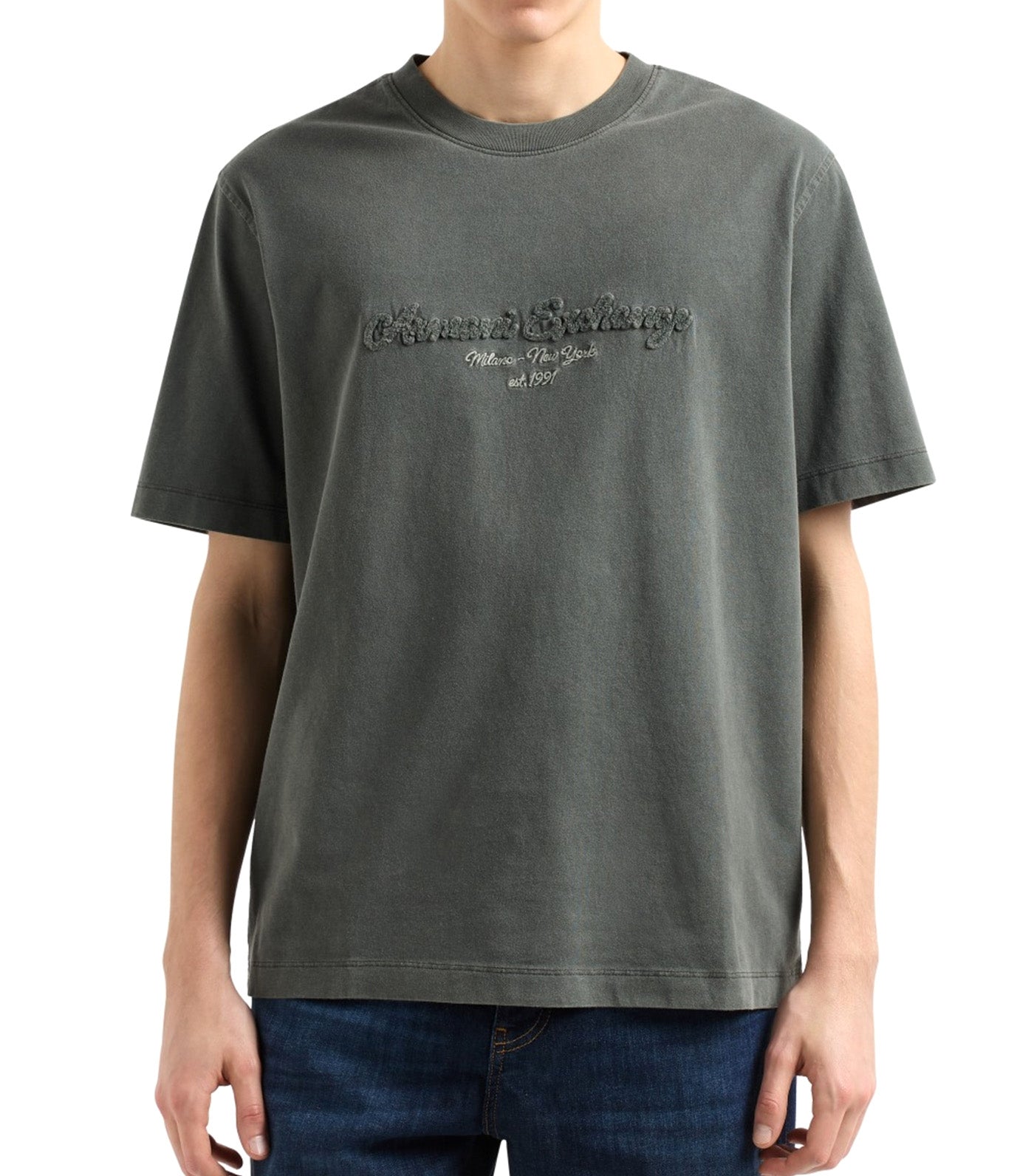 Armani Exchange Regular Fit T-Shirt in Used Cotton Black Ink