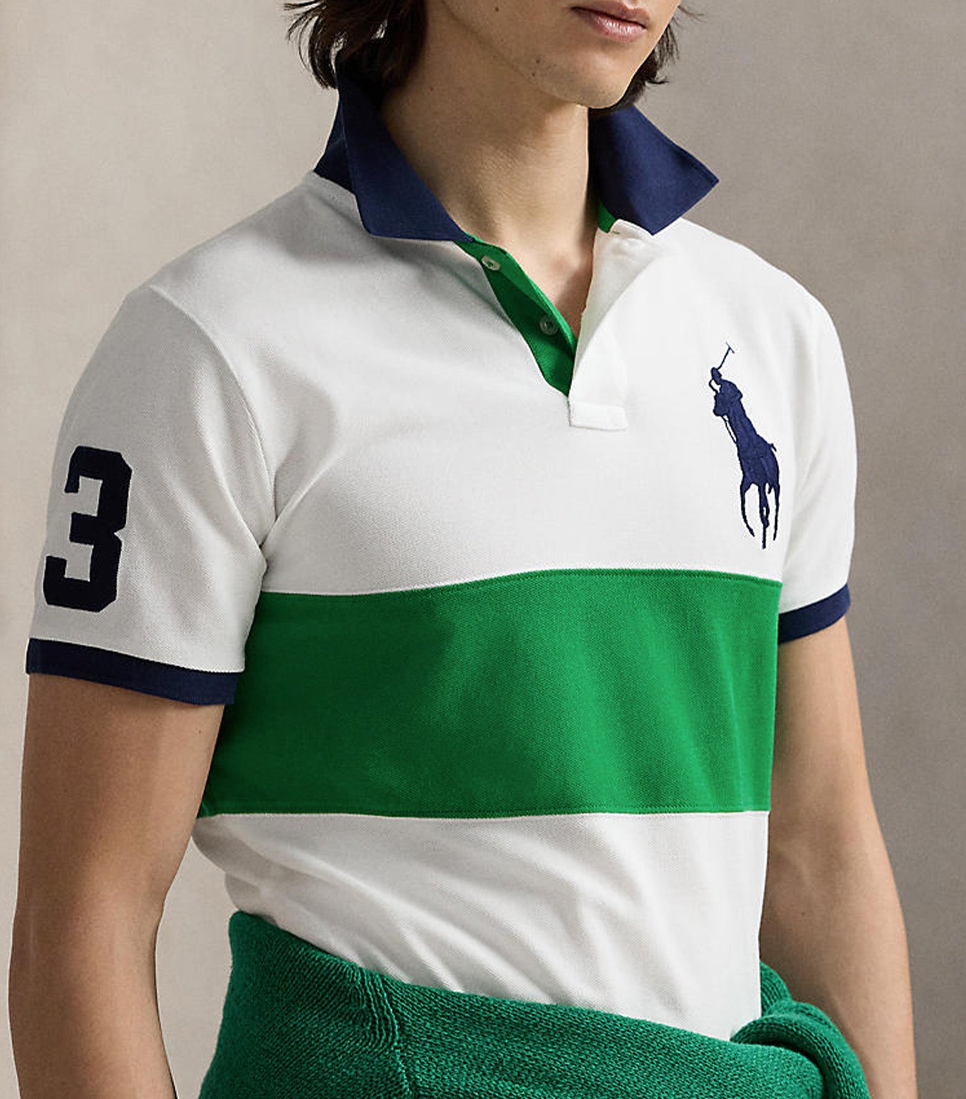 Custom Slim Fit Big Pony Mesh Polo Shirt Cruise Green Multi