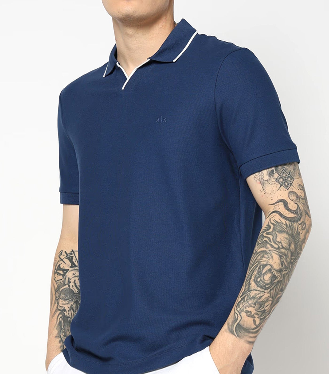 Polo Shirt with Contrasting Profiles Estate Blue