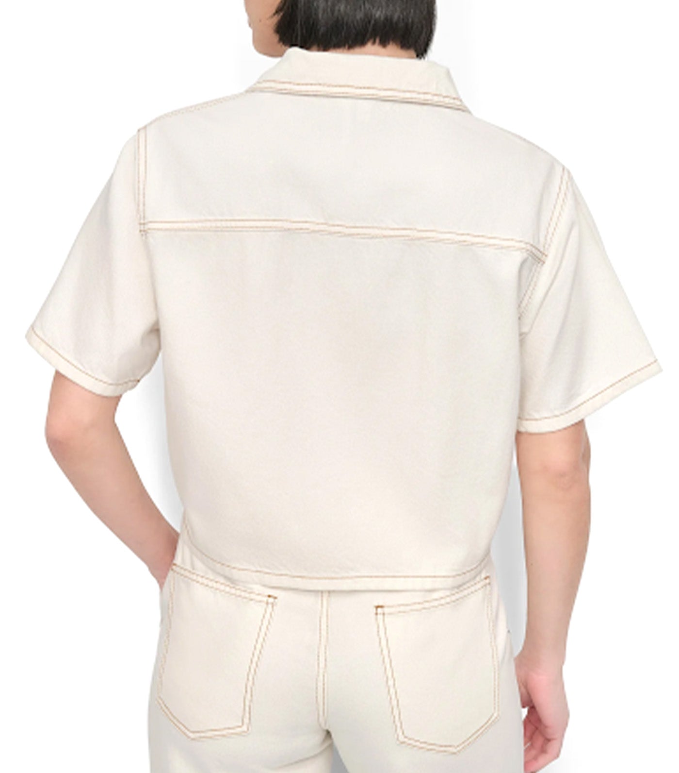 Denim Zip Front Shirt Ecru
