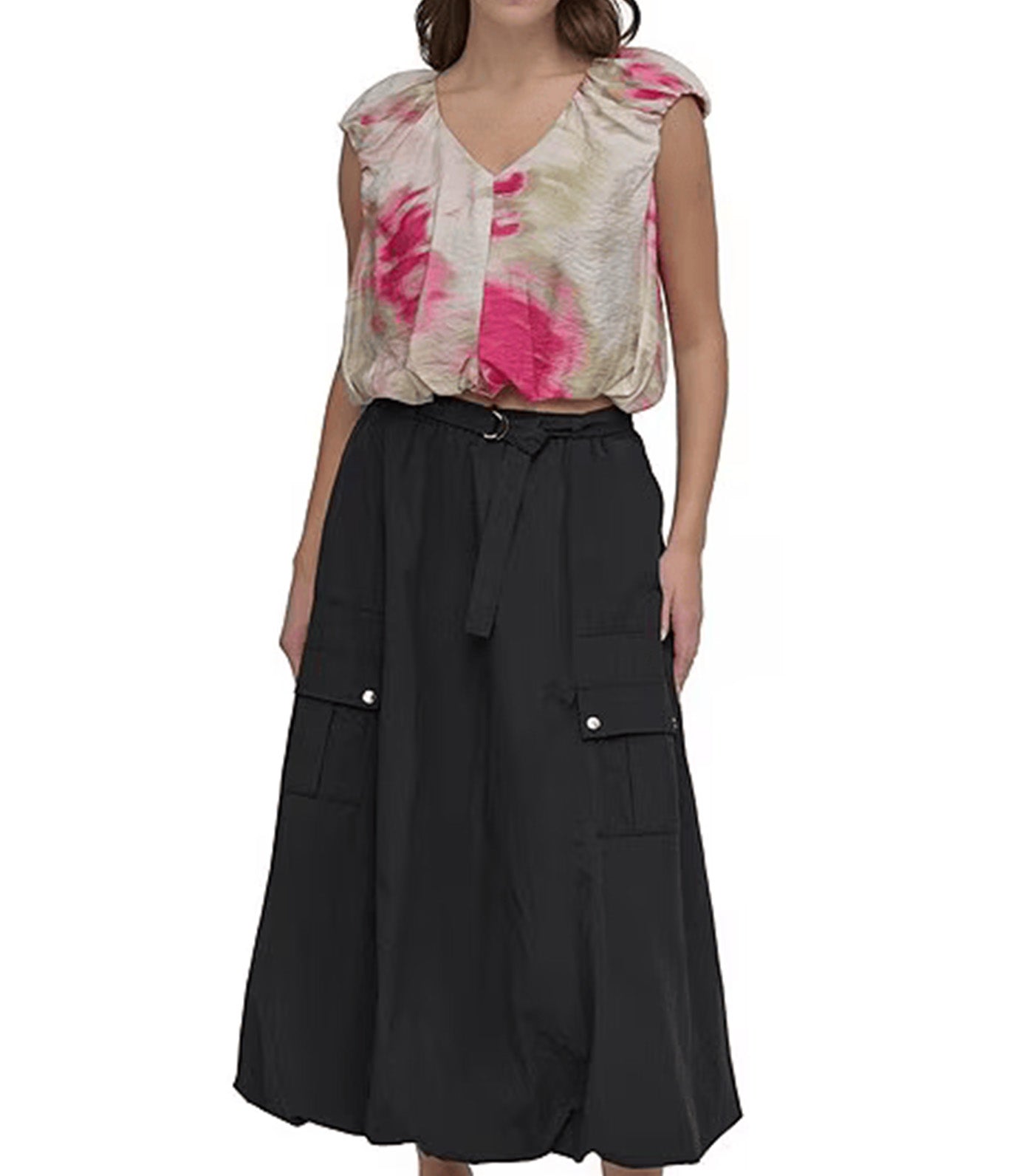 Printed Rumpled Voile Bubble Top May Watercolor