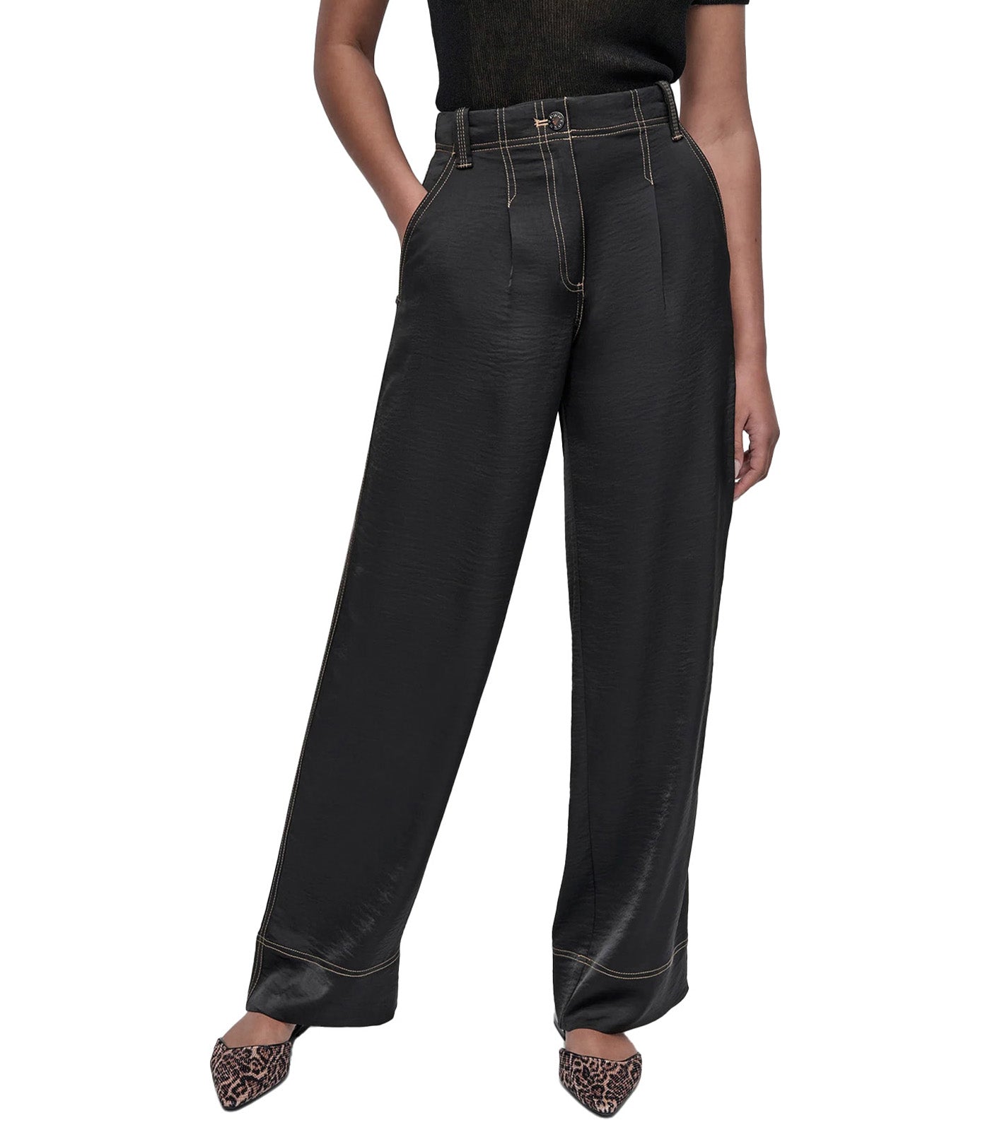 Glazed Dressing Contrast Stitch Pants Black