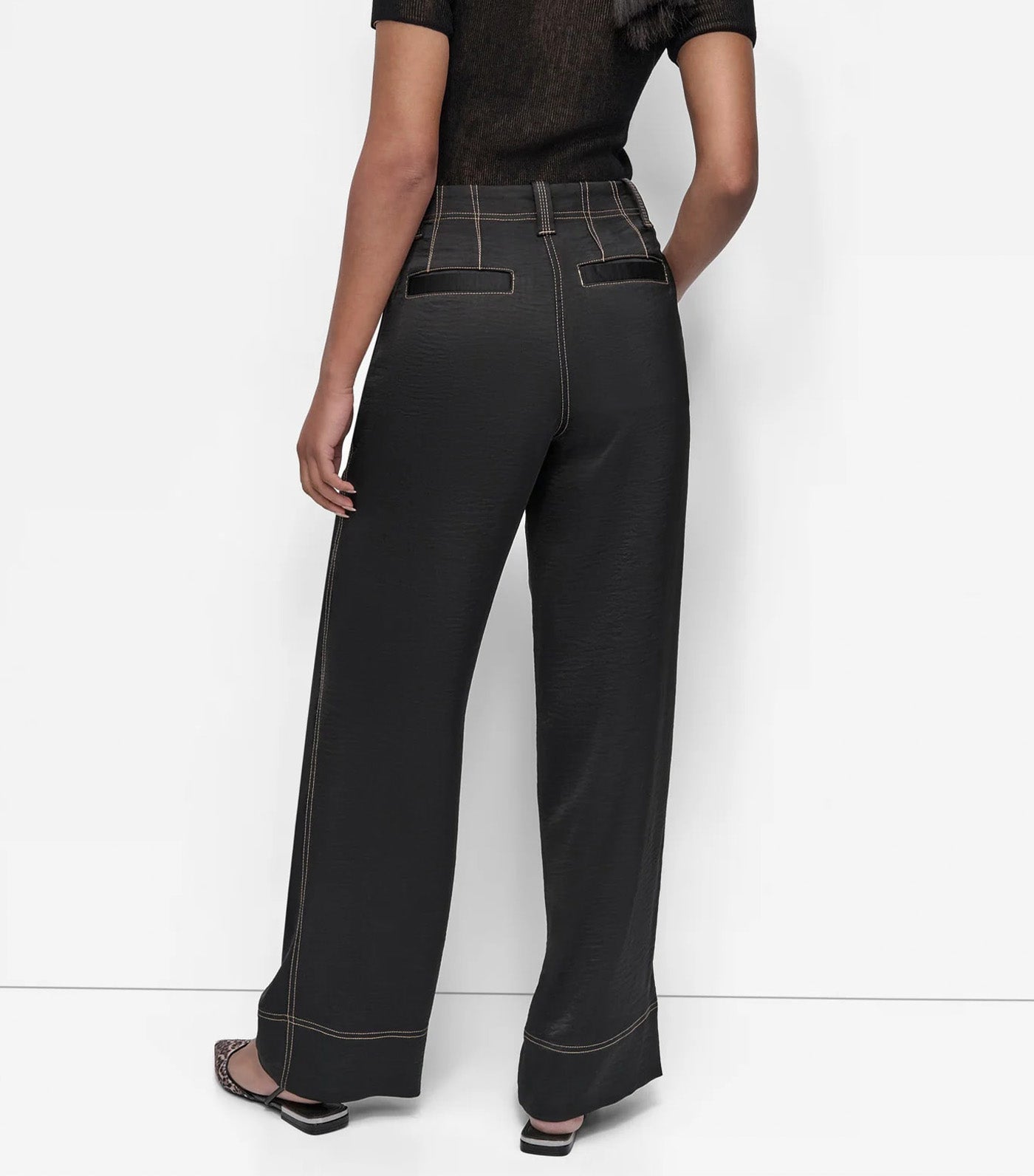 Glazed Dressing Contrast Stitch Pants Black