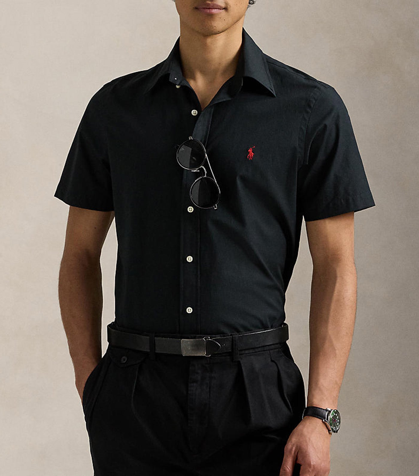 Custom Fit Stretch Poplin Shirt Black