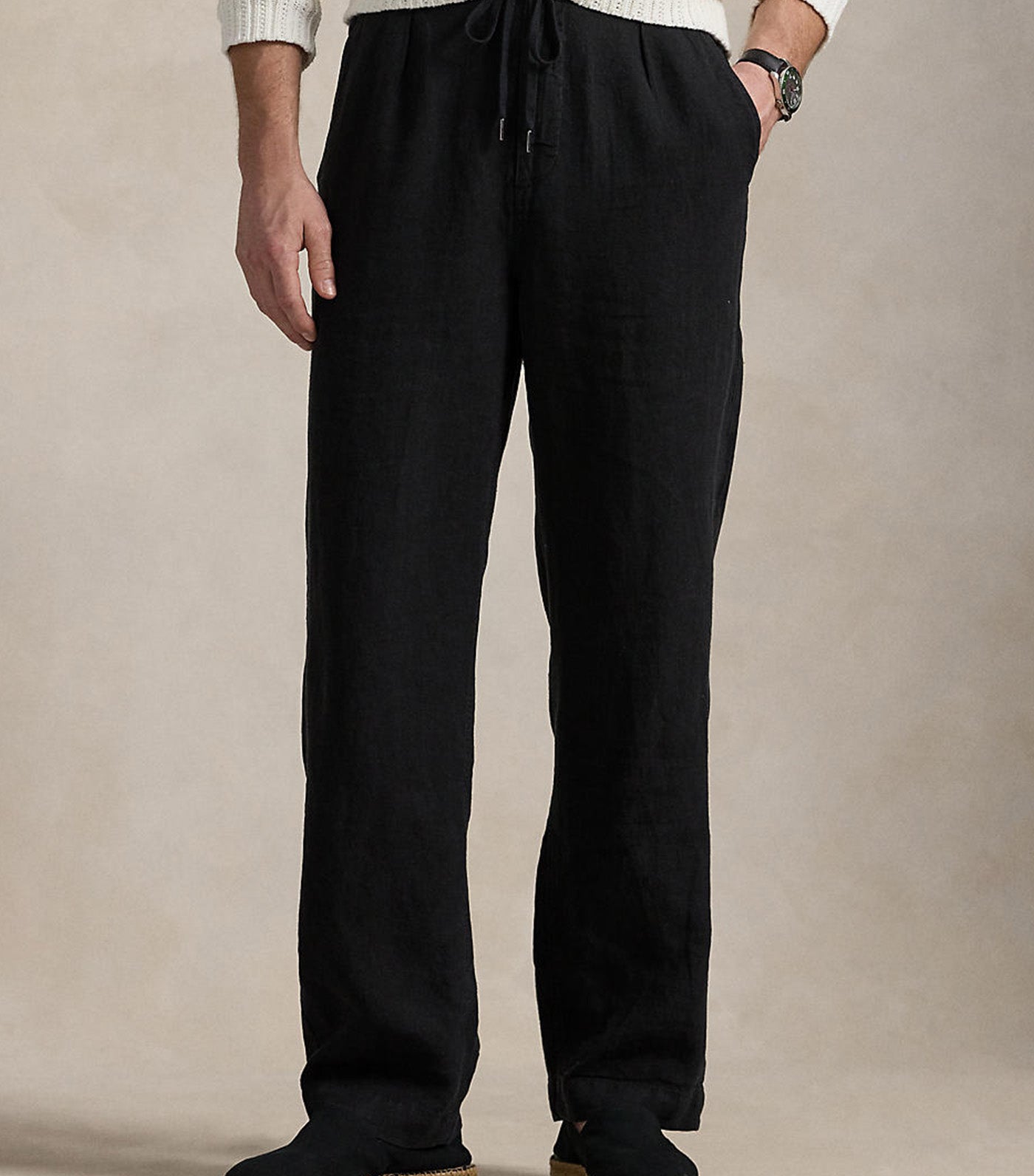Lateef Relaxed Fit Pleated Linen Pants