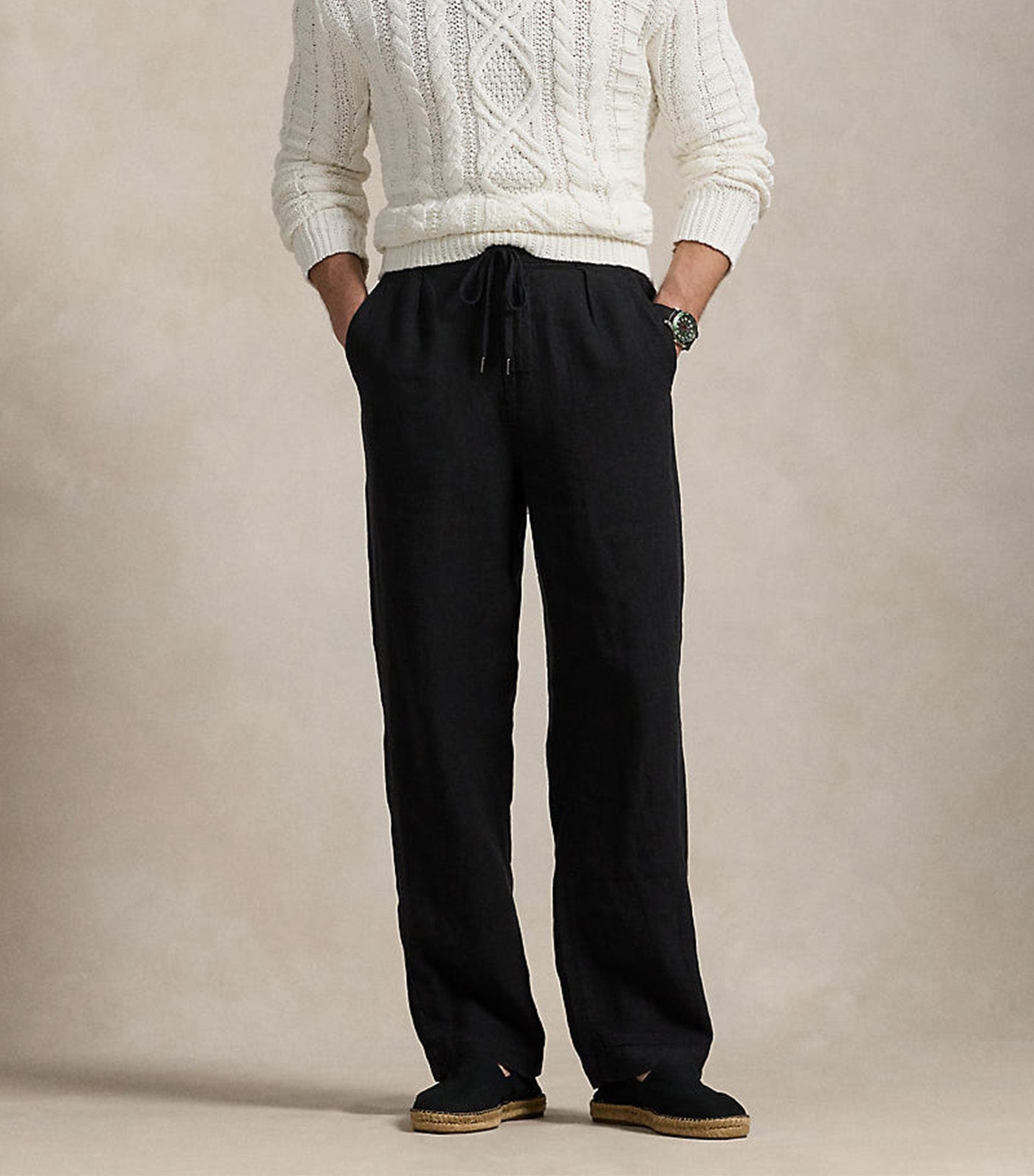 Lateef Relaxed Fit Pleated Linen Pants