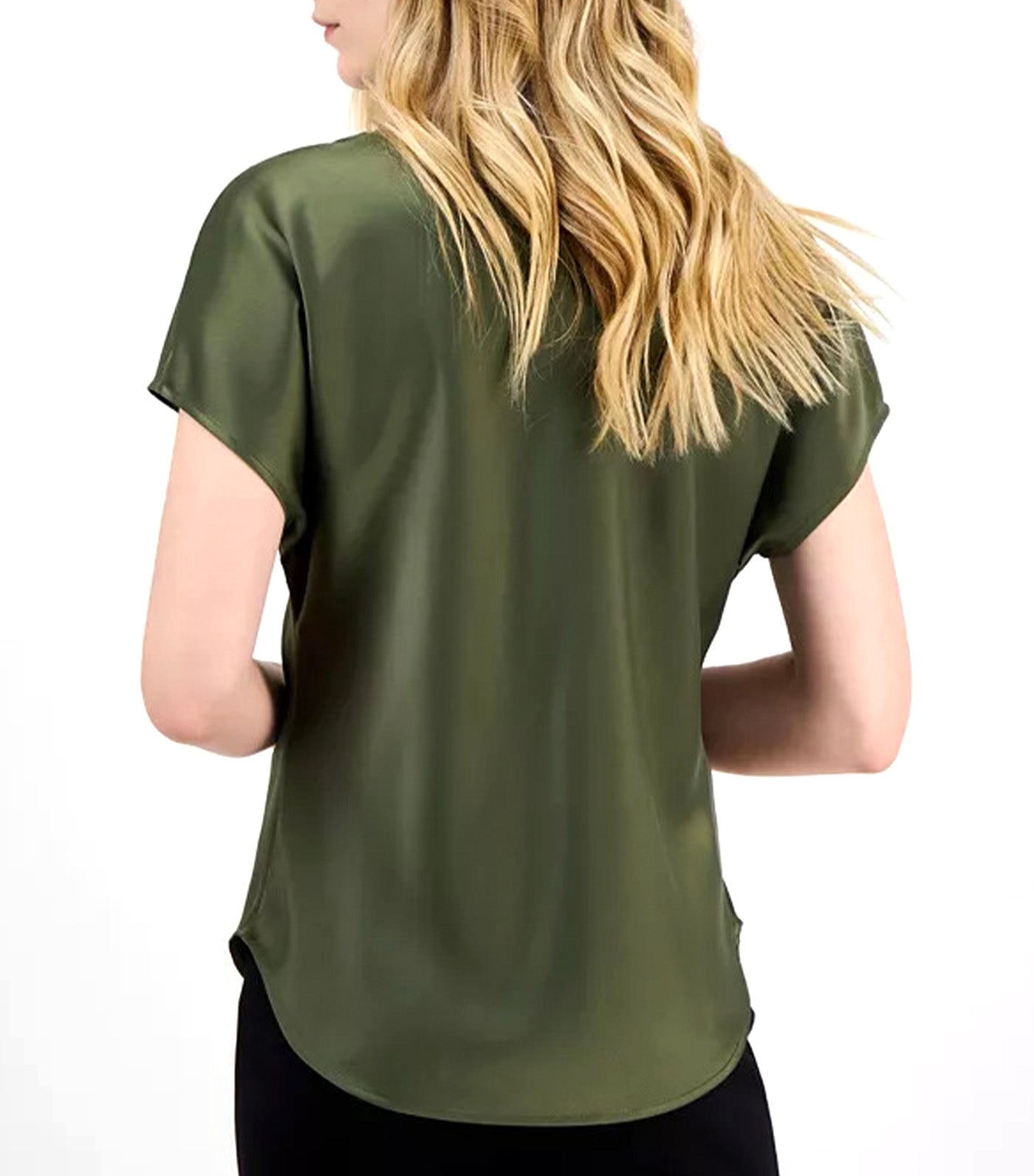 Women's Solid Cowlneck Short-Sleeve Blouse Olive Palm