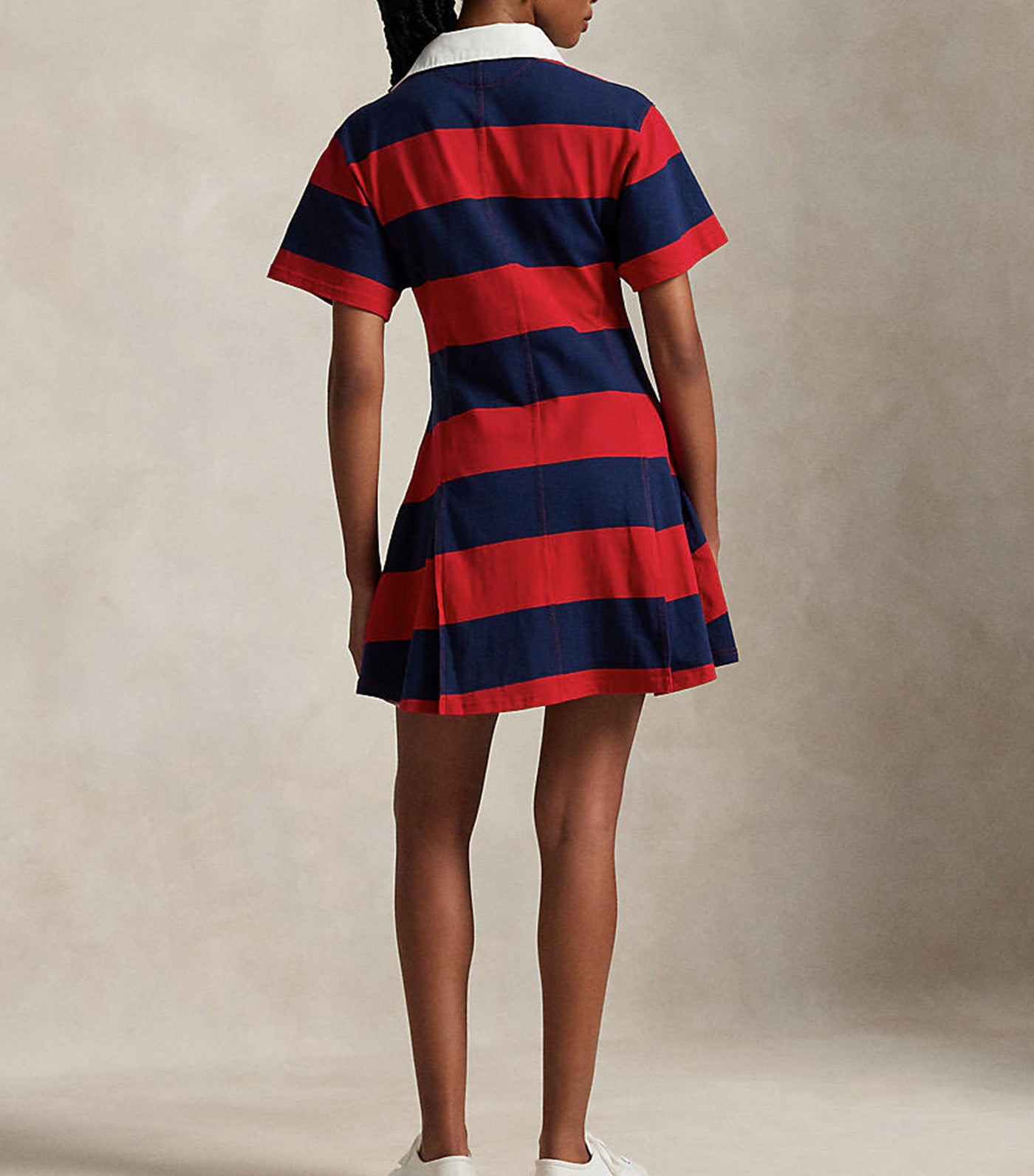 Short Sleeve Stripe Cotton Rugby Dress Red