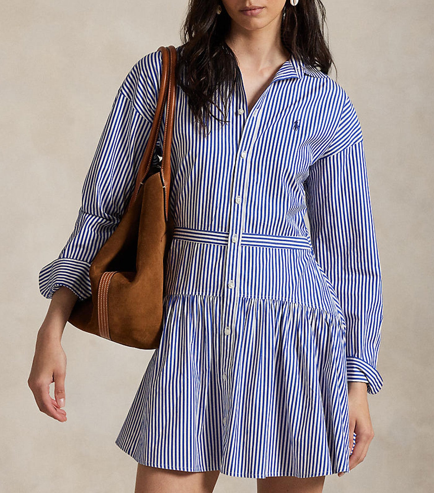 Striped Cotton Panelled Shirtdress Blue/White Stripe