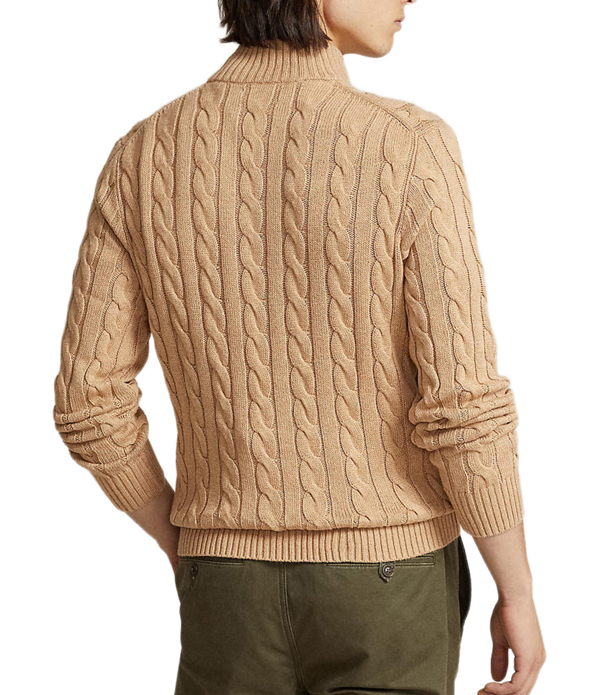 Lauren Men's Cable-Knit Cotton Quarter-Zip Sweater Brown