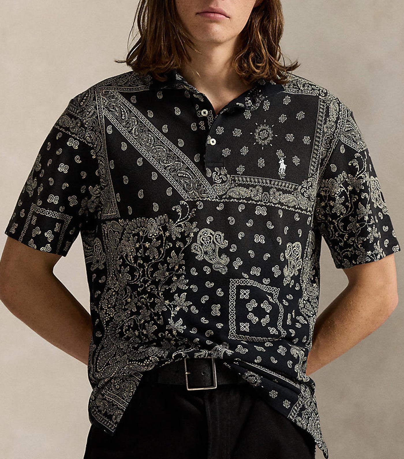 Classic Fit Bandanna Mesh Polo Shirt Black