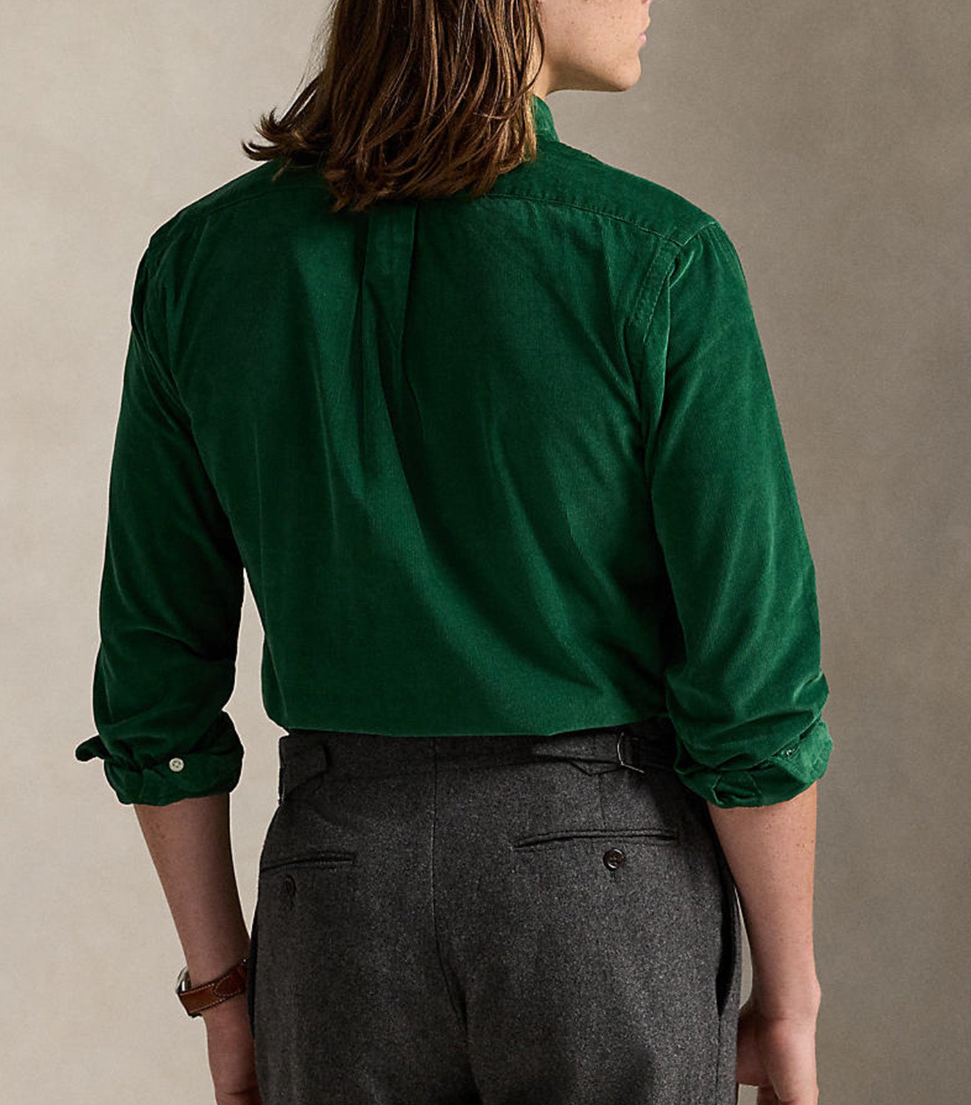 Men's Custom Fit Polo Bear Corduroy Shirt Green