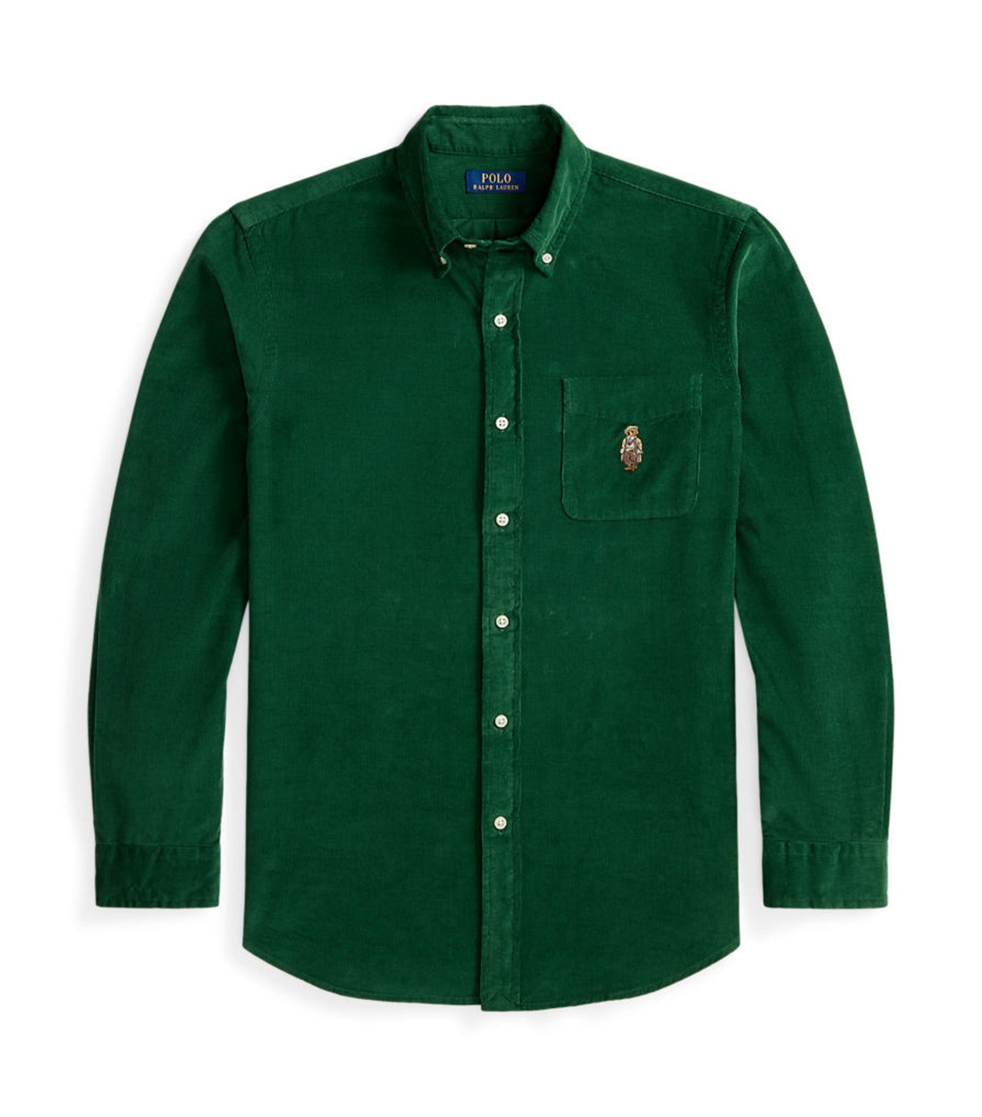 Men's Custom Fit Polo Bear Corduroy Shirt Green