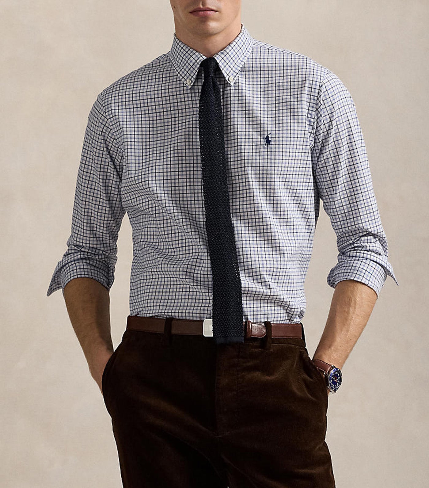 Custom Fit Plaid Twill Shirt Blue