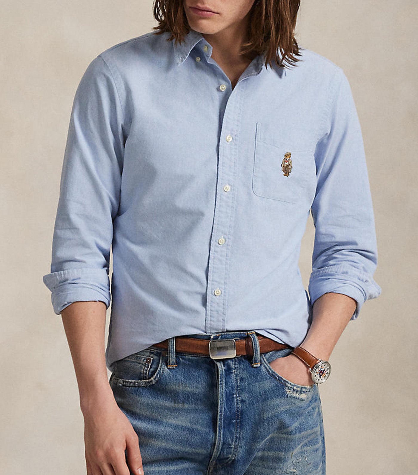 Custom Fit Polo Bear Oxford Shirt Blue