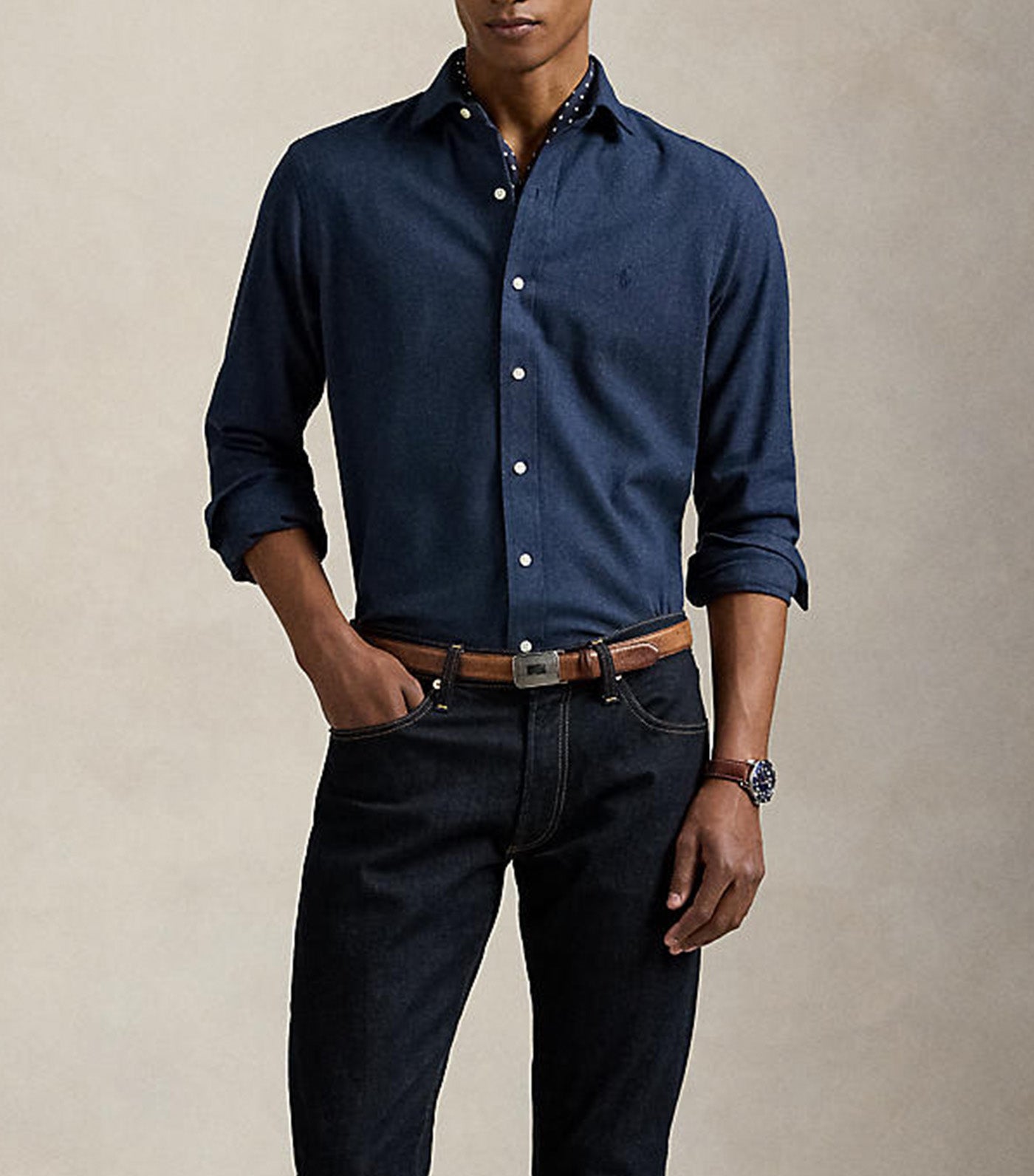 Custom Fit Performance Twill Shirt Blue