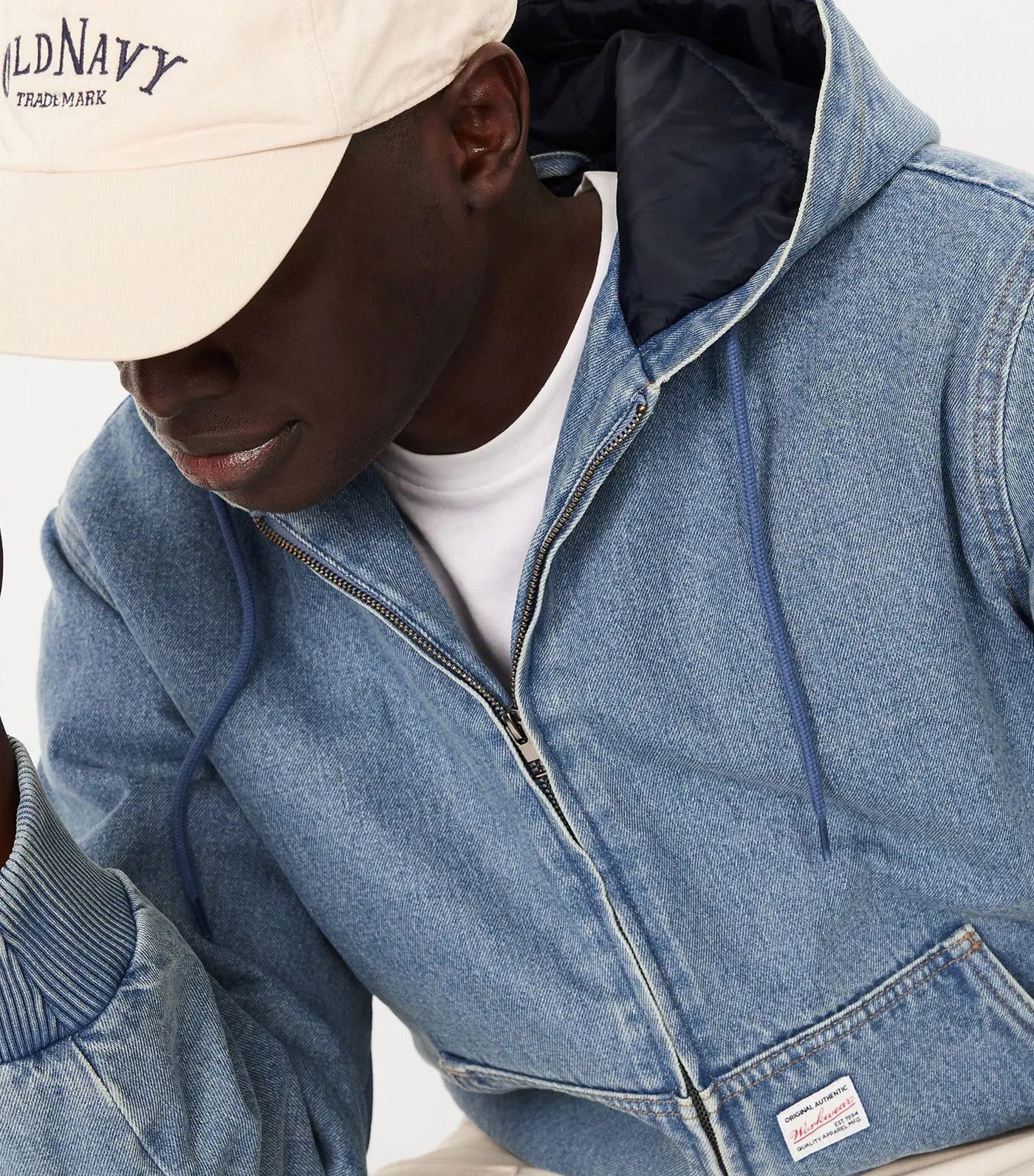 Old Navy Oversized Denim Zip Hoodie Medium Wash