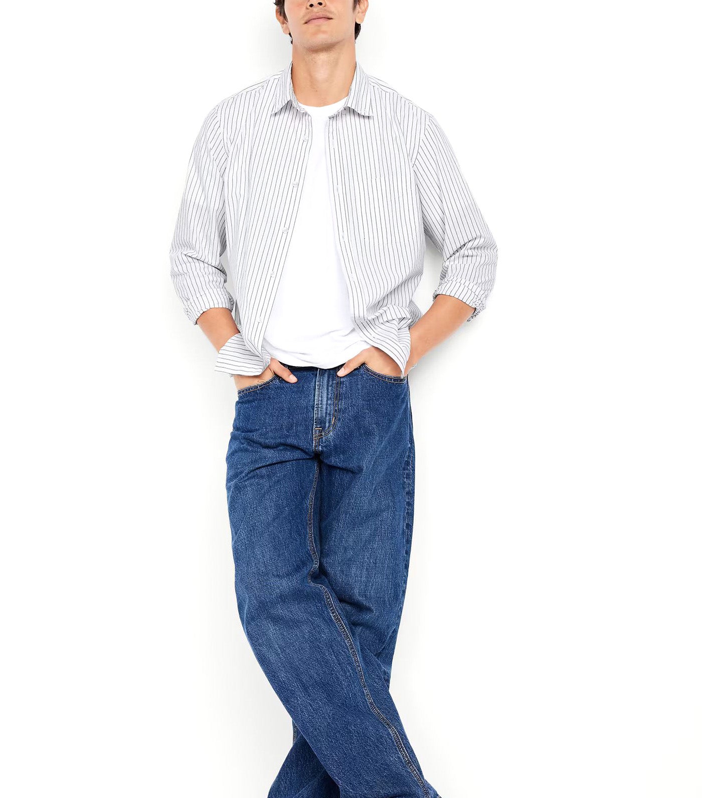 Old Navy Classic Fit Everyday Shirt White Stripe