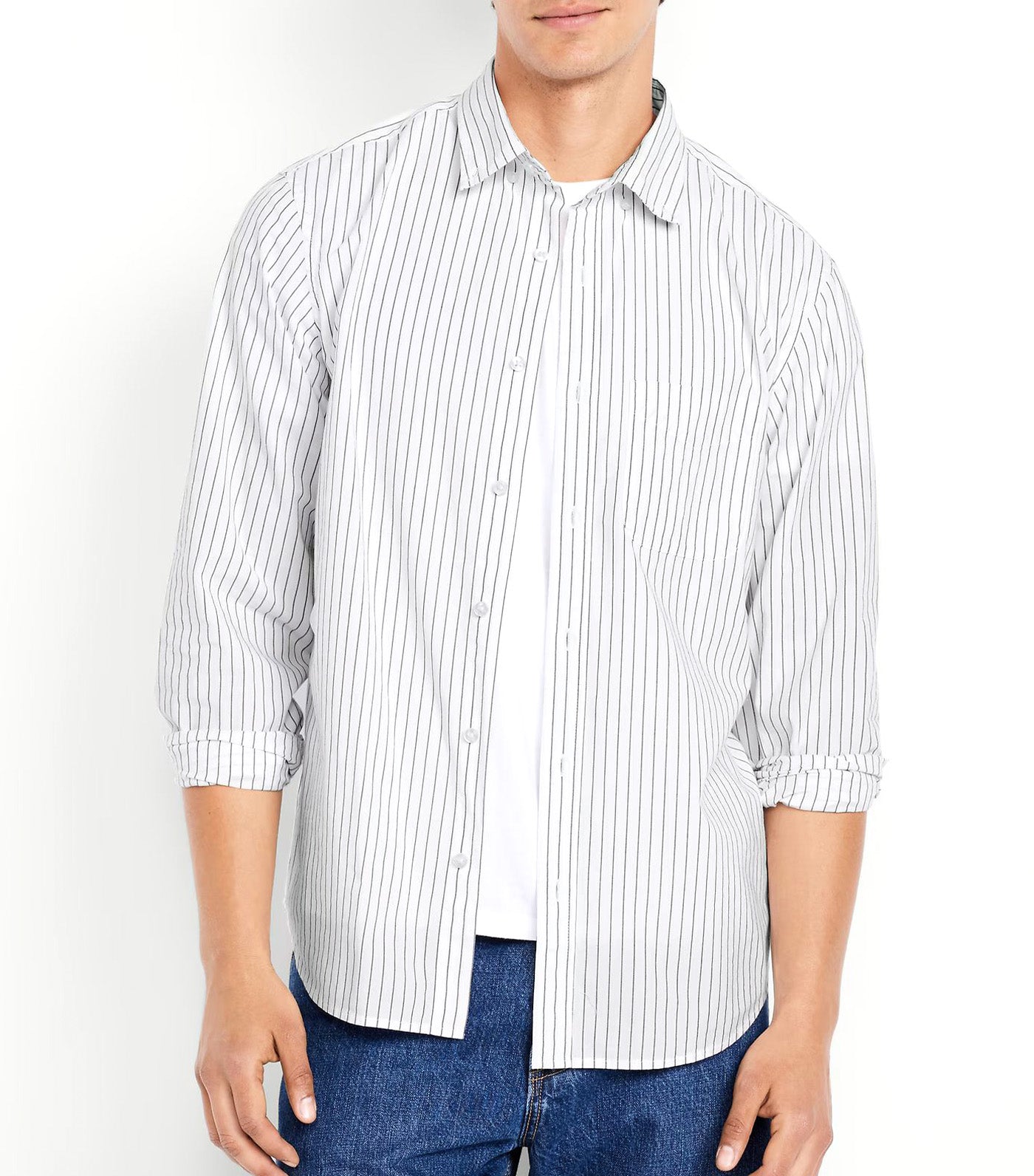 Old Navy Classic Fit Everyday Shirt White Stripe