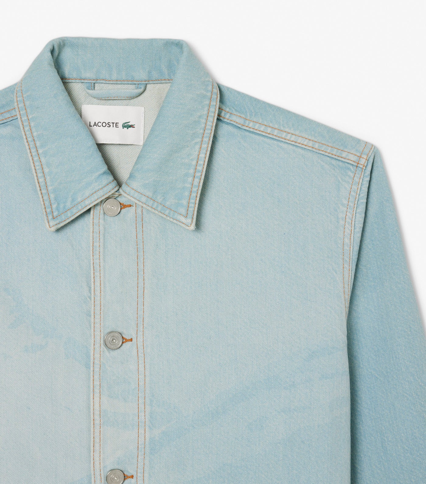 Landscape Motif Denim Overshirt Washed Bleach