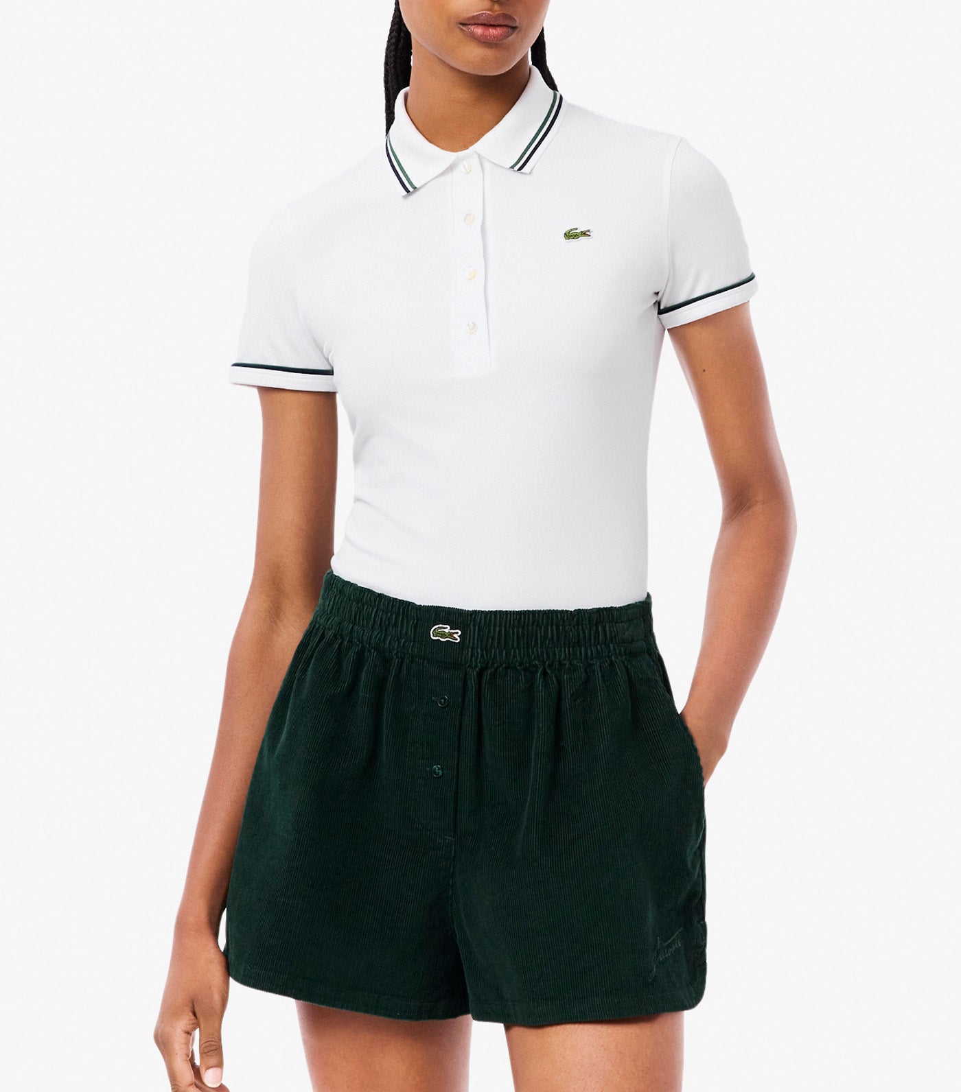 L.12.D Slim Fit Trim Detail Polo Shirt White/Navy Blue/Green