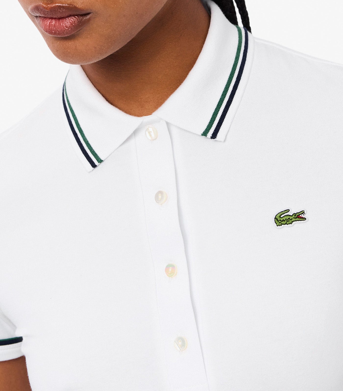 L.12.D Slim Fit Trim Detail Polo Shirt White/Navy Blue/Green