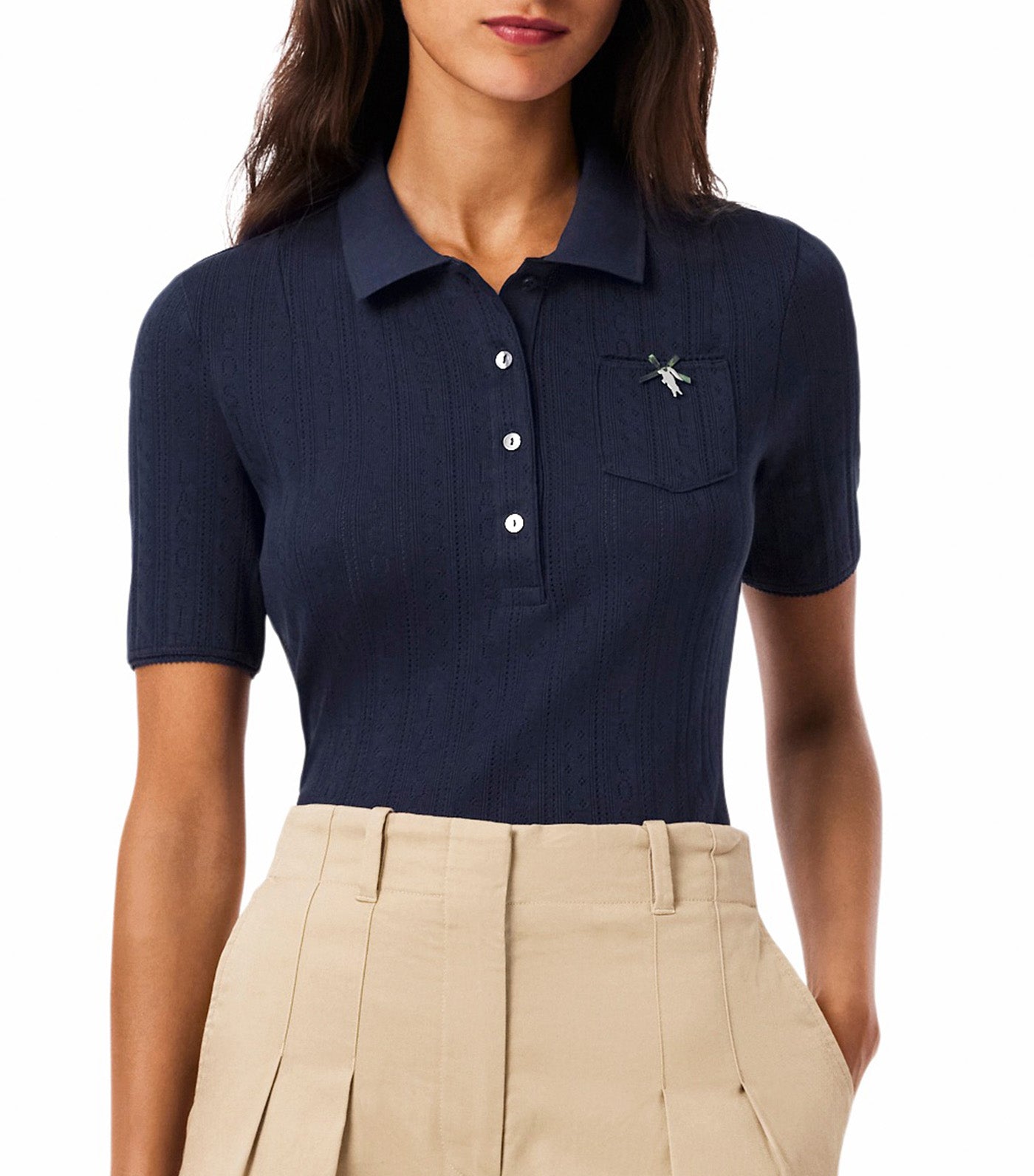 Lacoste Slim Fit Pointelle Branded L.12.D Polo Shirt Navy Blue