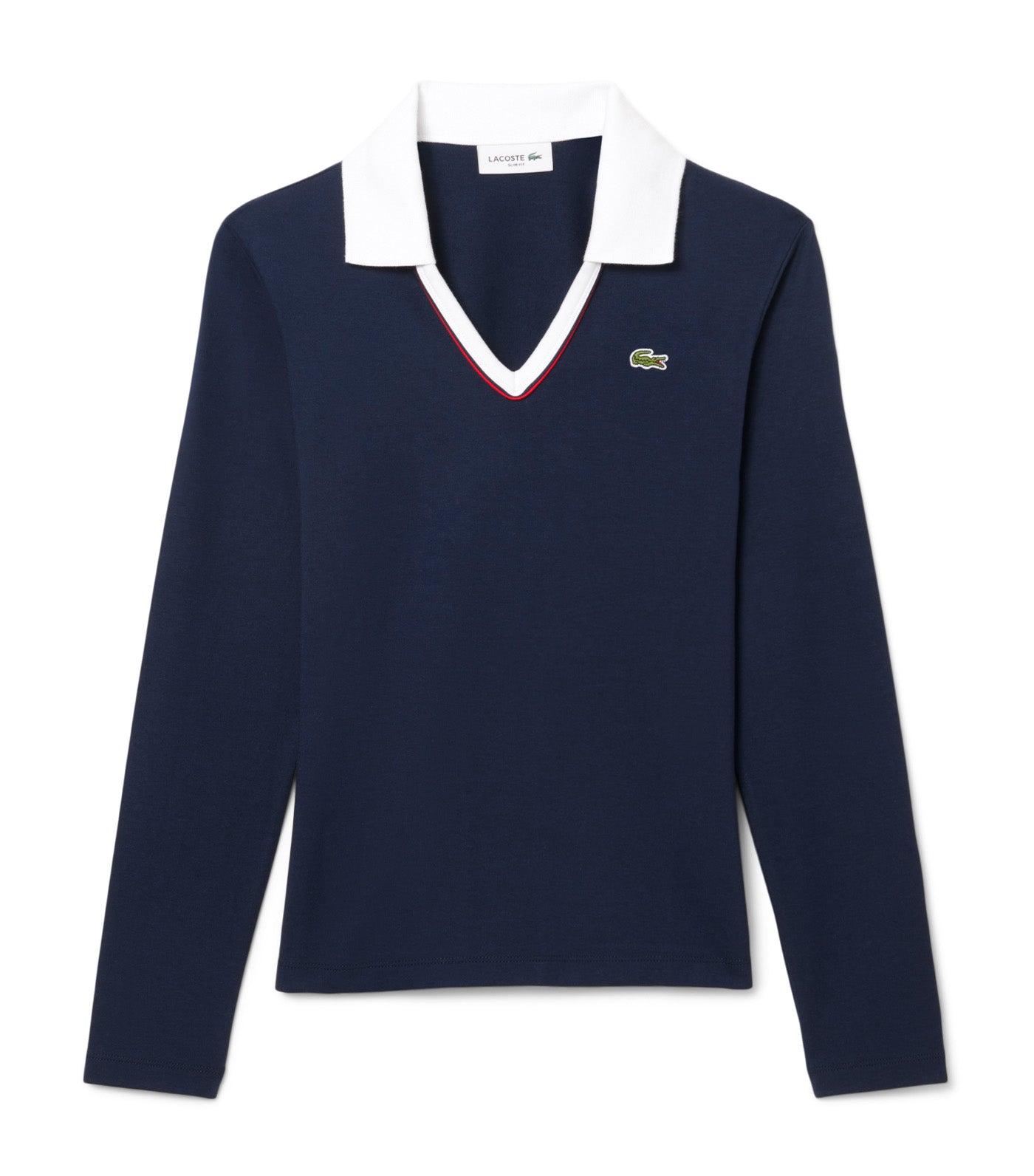 Slim Fit Trim Detail Long Sleeved Polo Shirt Red/Navy Blue