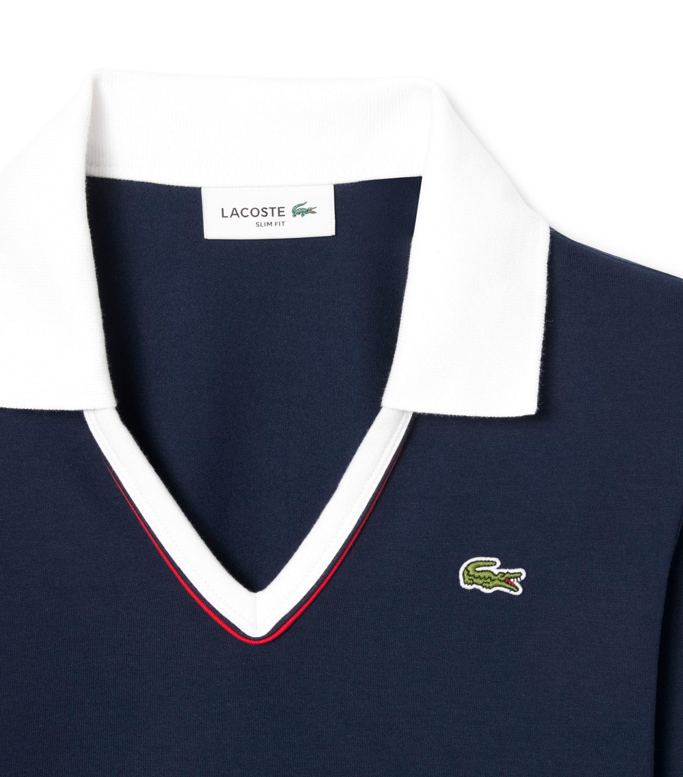 Slim Fit Trim Detail Long Sleeved Polo Shirt Red/Navy Blue
