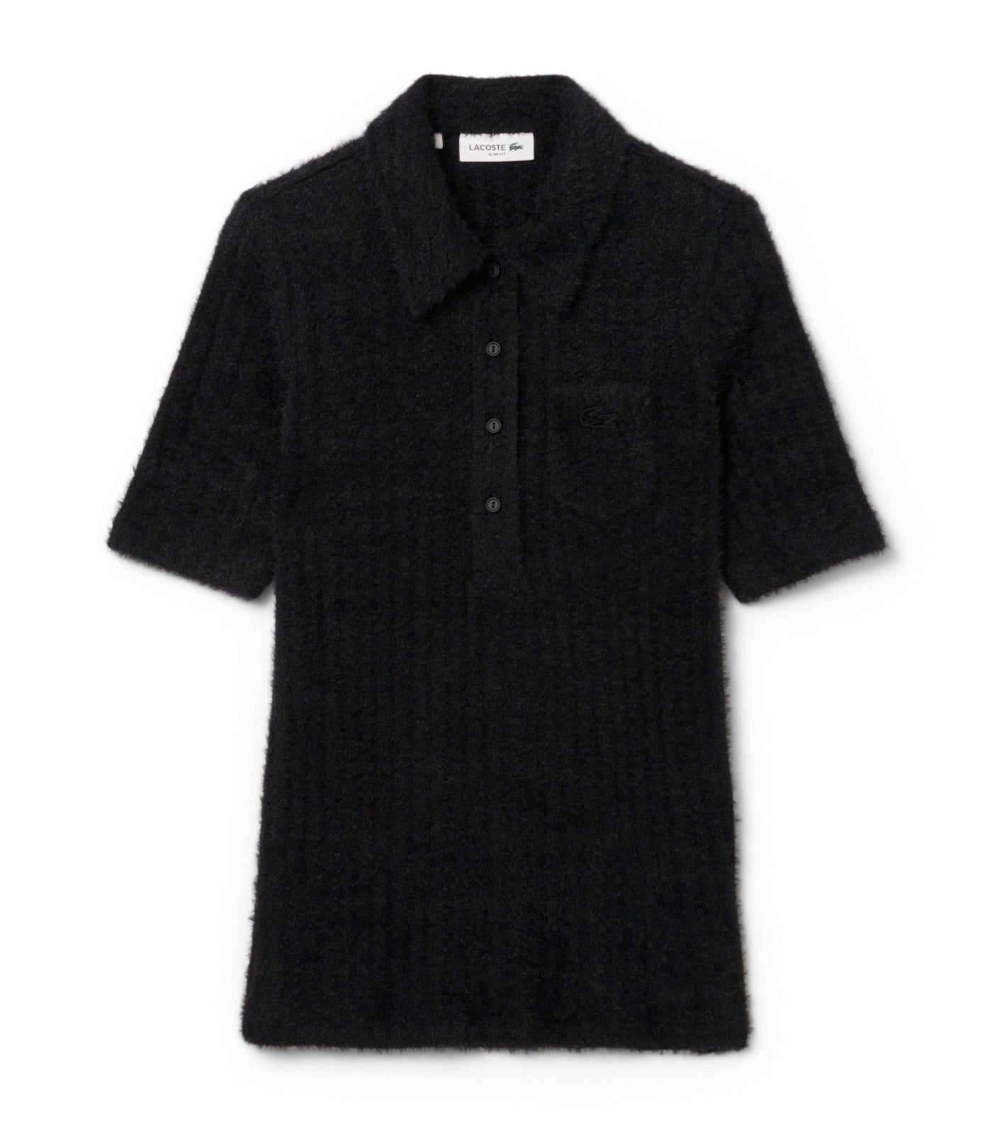 Slim Fit Fuzzy Rib Knit Polo Shirt Black