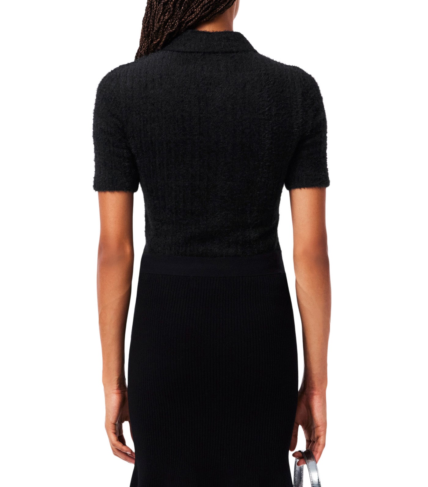 Slim Fit Fuzzy Rib Knit Polo Shirt Black