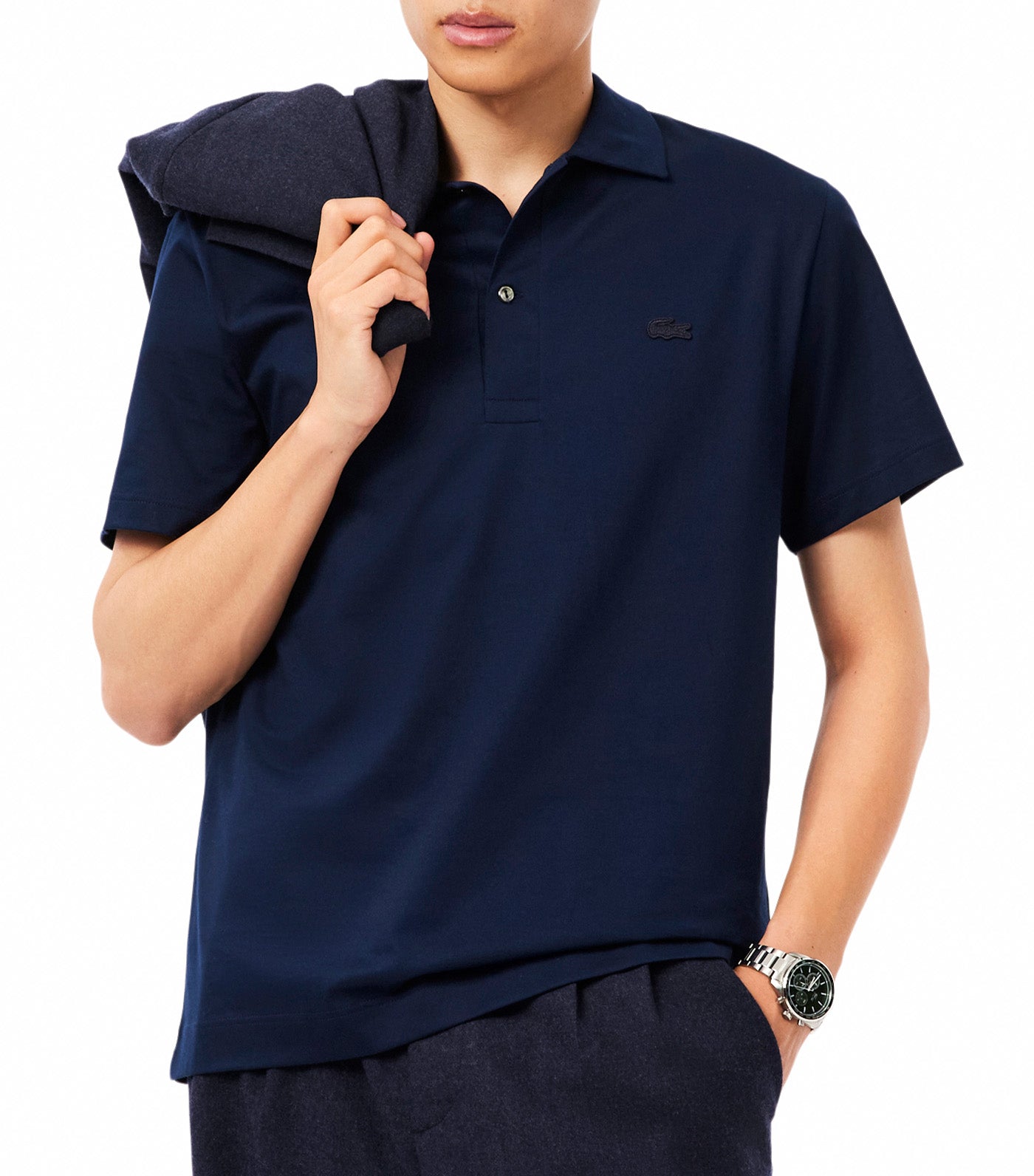 Lacoste Paris Classic Fit Open Neck Embroidered Polo Shirt Navy Blue