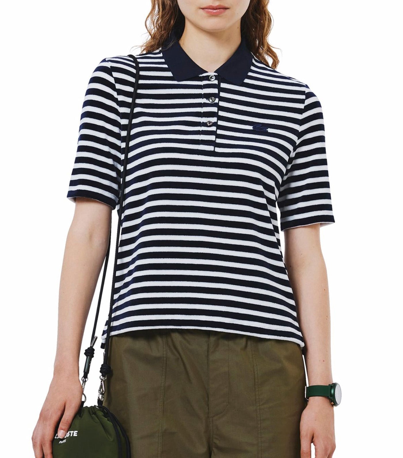 Striped Velvet Polo Shirt Navy Blue