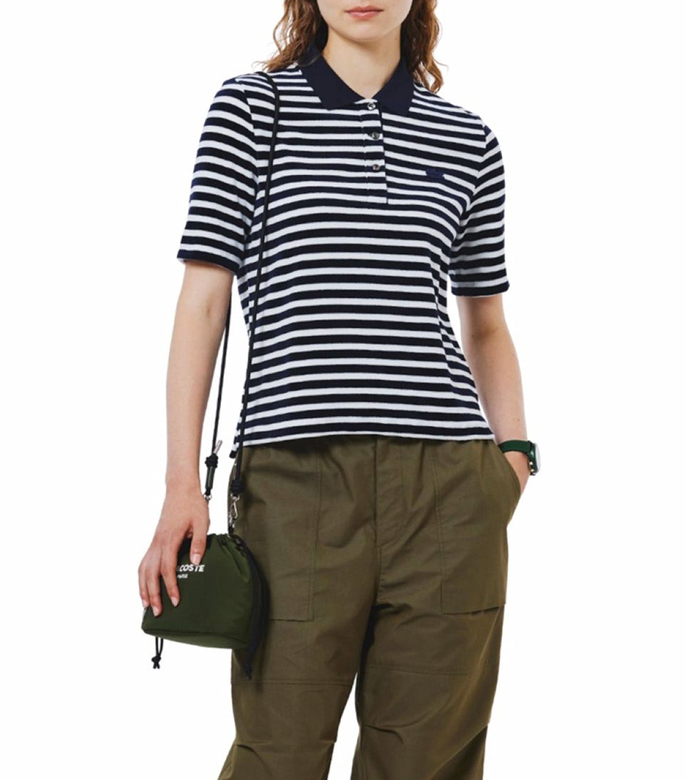 Striped Velvet Polo Shirt Navy Blue