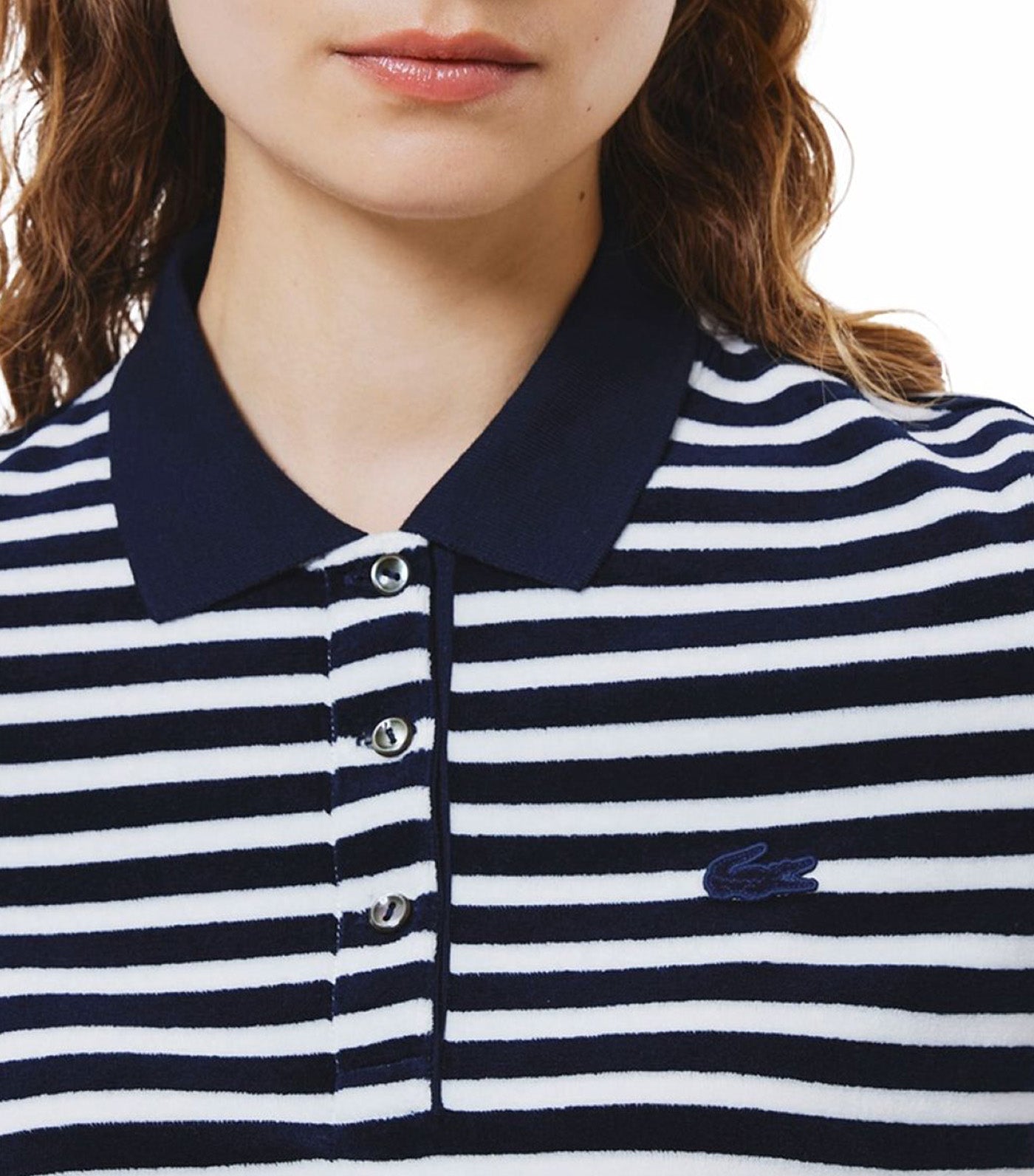Striped Velvet Polo Shirt Navy Blue