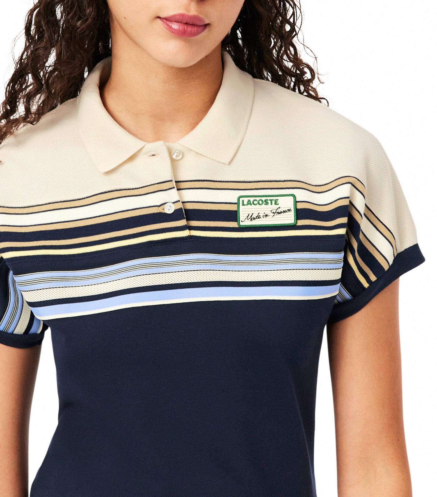 Lacoste French Made Slim Fit Striped Polo Shirt Navy Blue/Lapland