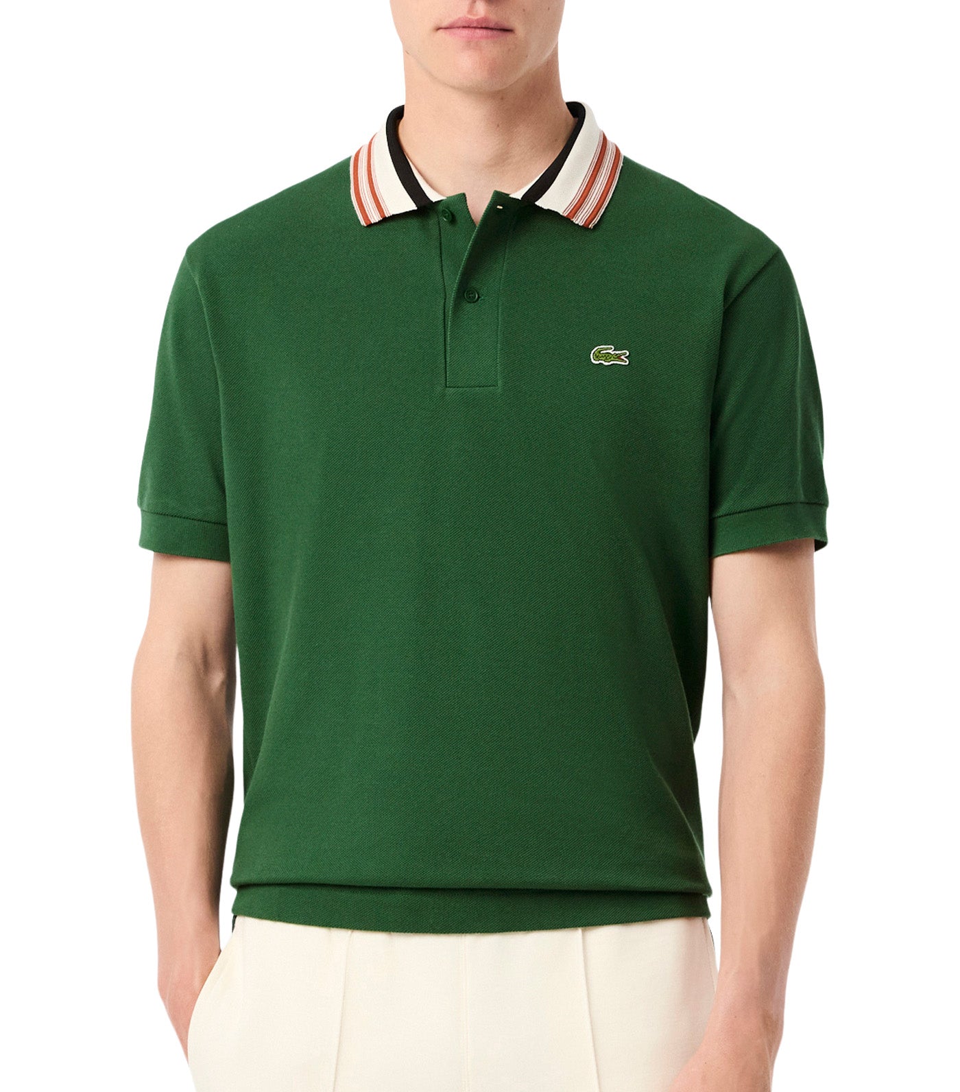 French Made Classic Fit Stripe Collar Polo Shirt Green