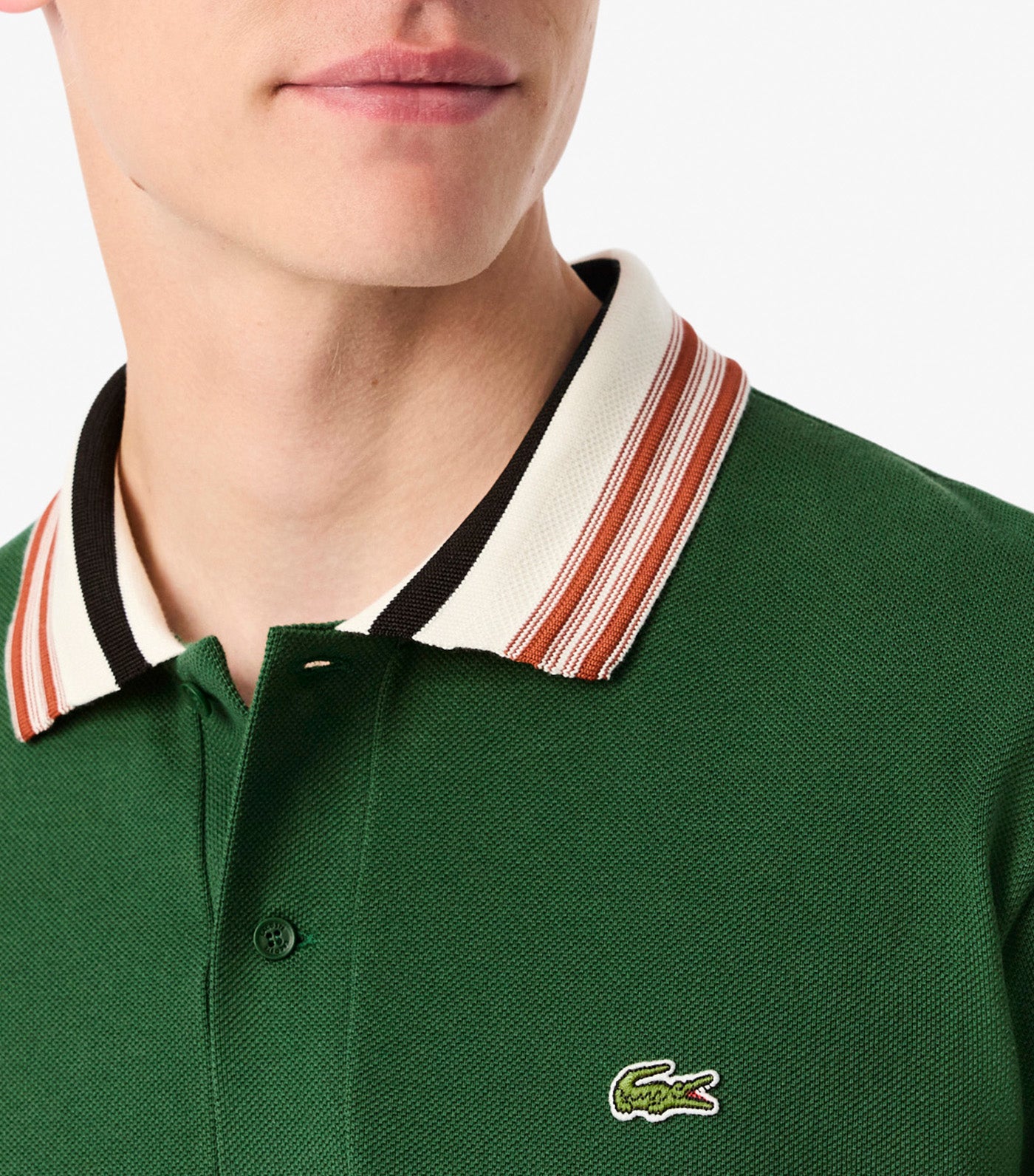 French Made Classic Fit Stripe Collar Polo Shirt Green