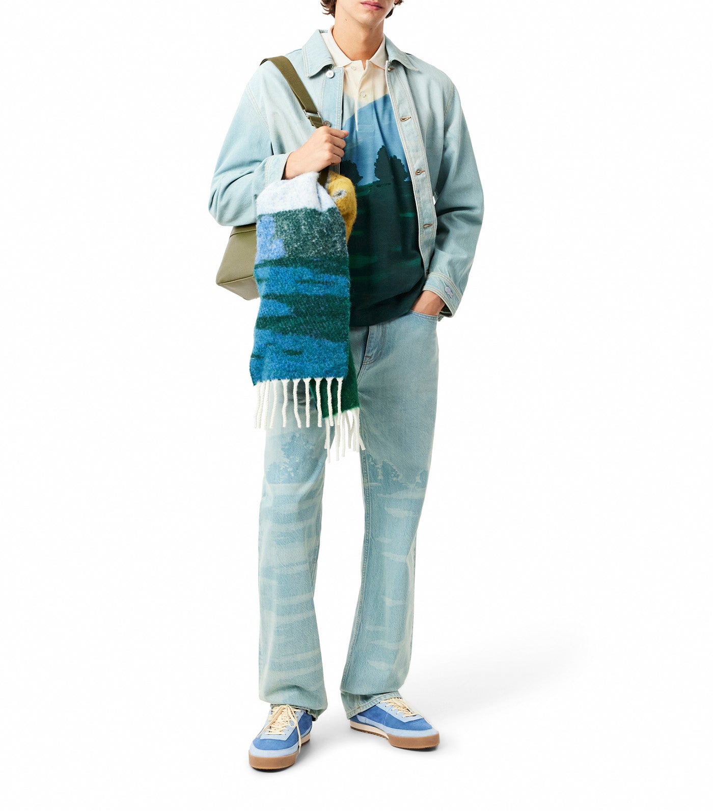 Classic Fit Printed Petit Piqué Polo Shirt Sinople/Yellow-Green-White