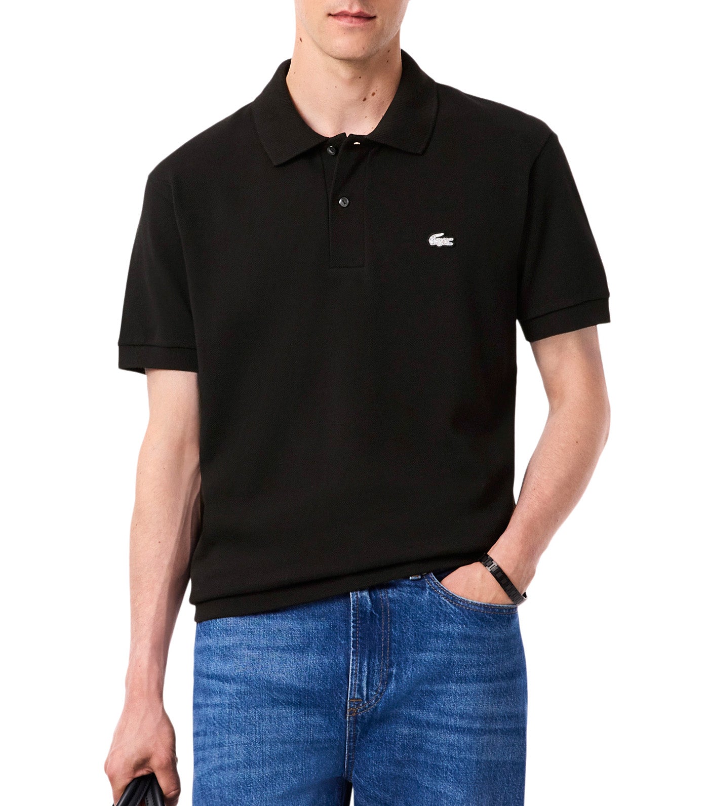 Classic Fit Diamanté Crocodile Piqué Polo Shirt Black