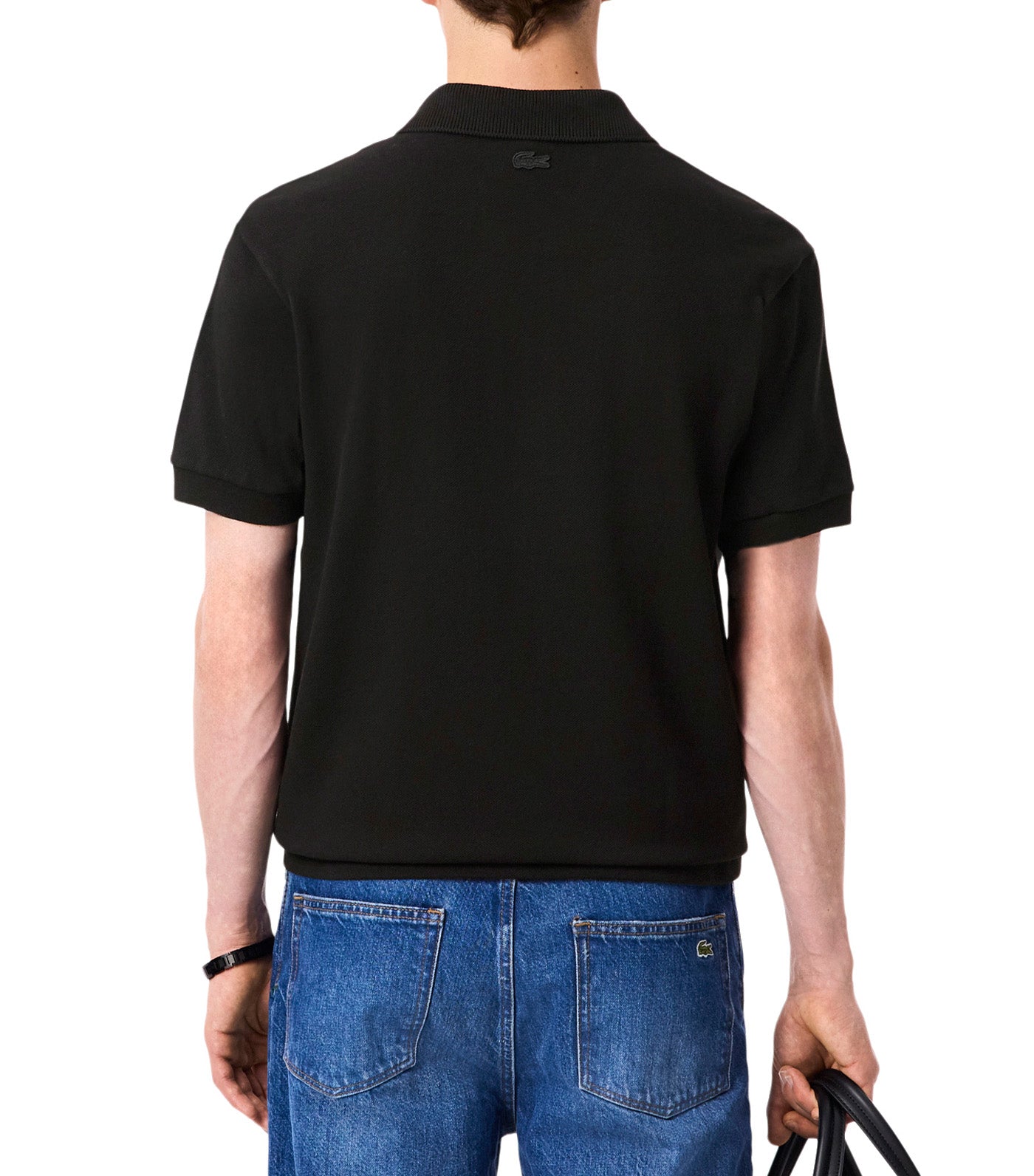 Classic Fit Diamanté Crocodile Piqué Polo Shirt Black