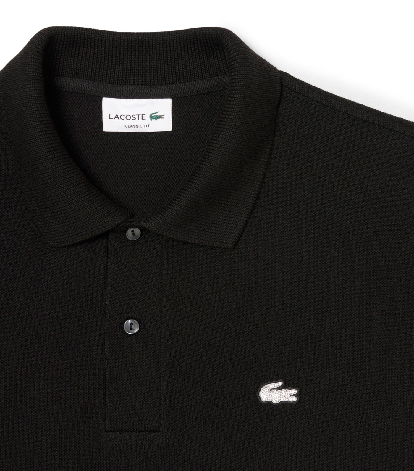 Classic Fit Diamanté Crocodile Piqué Polo Shirt Black