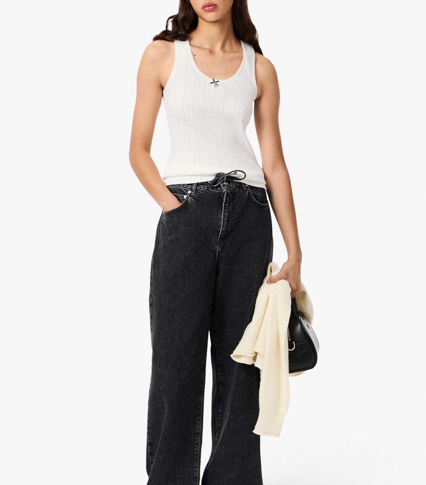 Lacoste Slim Fit Pointelle Knit Cotton Tank Top Flour